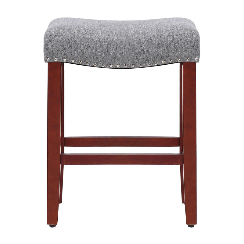 Frankllin 24" Upholstered Saddle Seat Bar Stool (Set of 2), Cherry/Gray