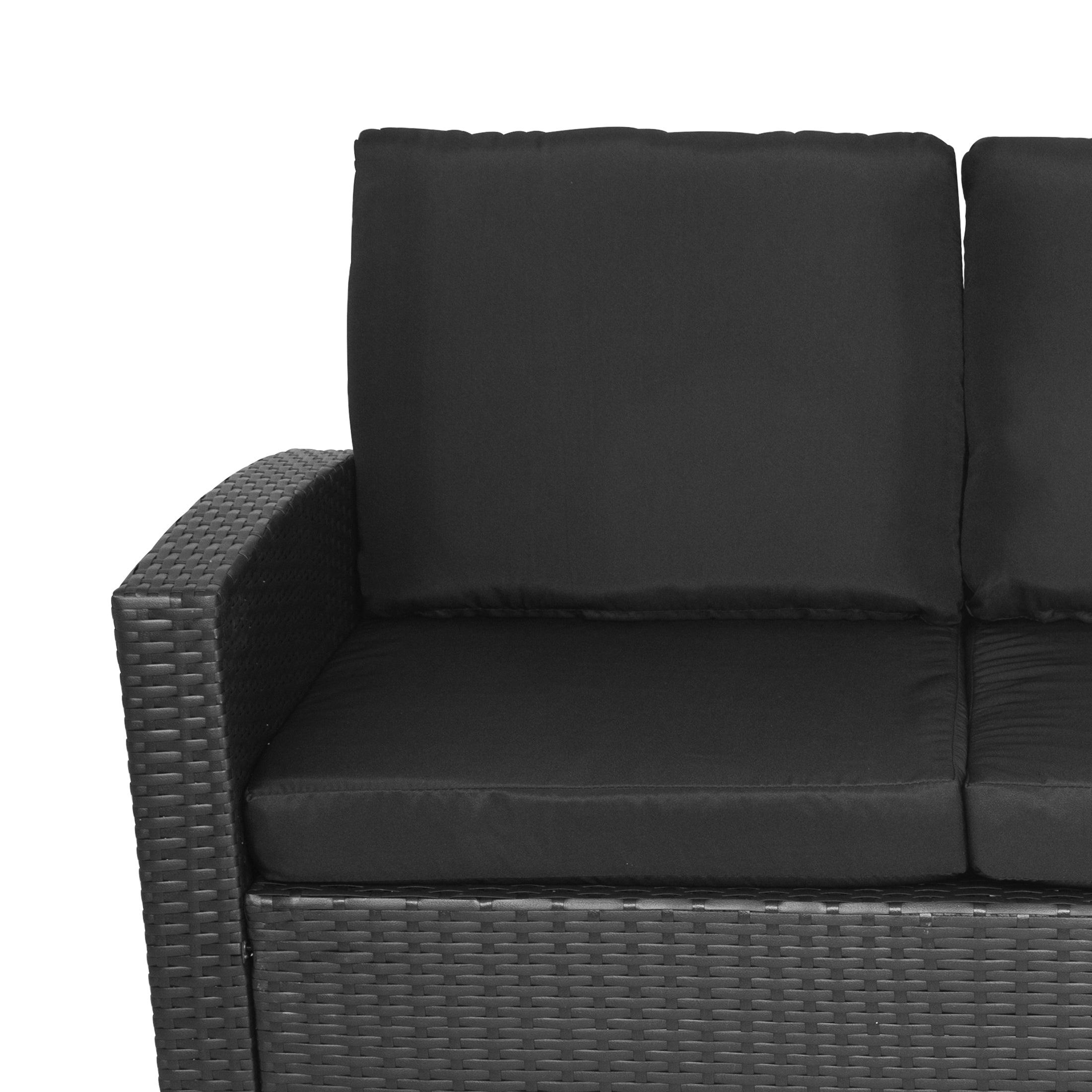 Rivera 4-Piece Outdoor Conversation Sofa Set Black PE Rattan Wicker w/ Black Cushions - Costaelm