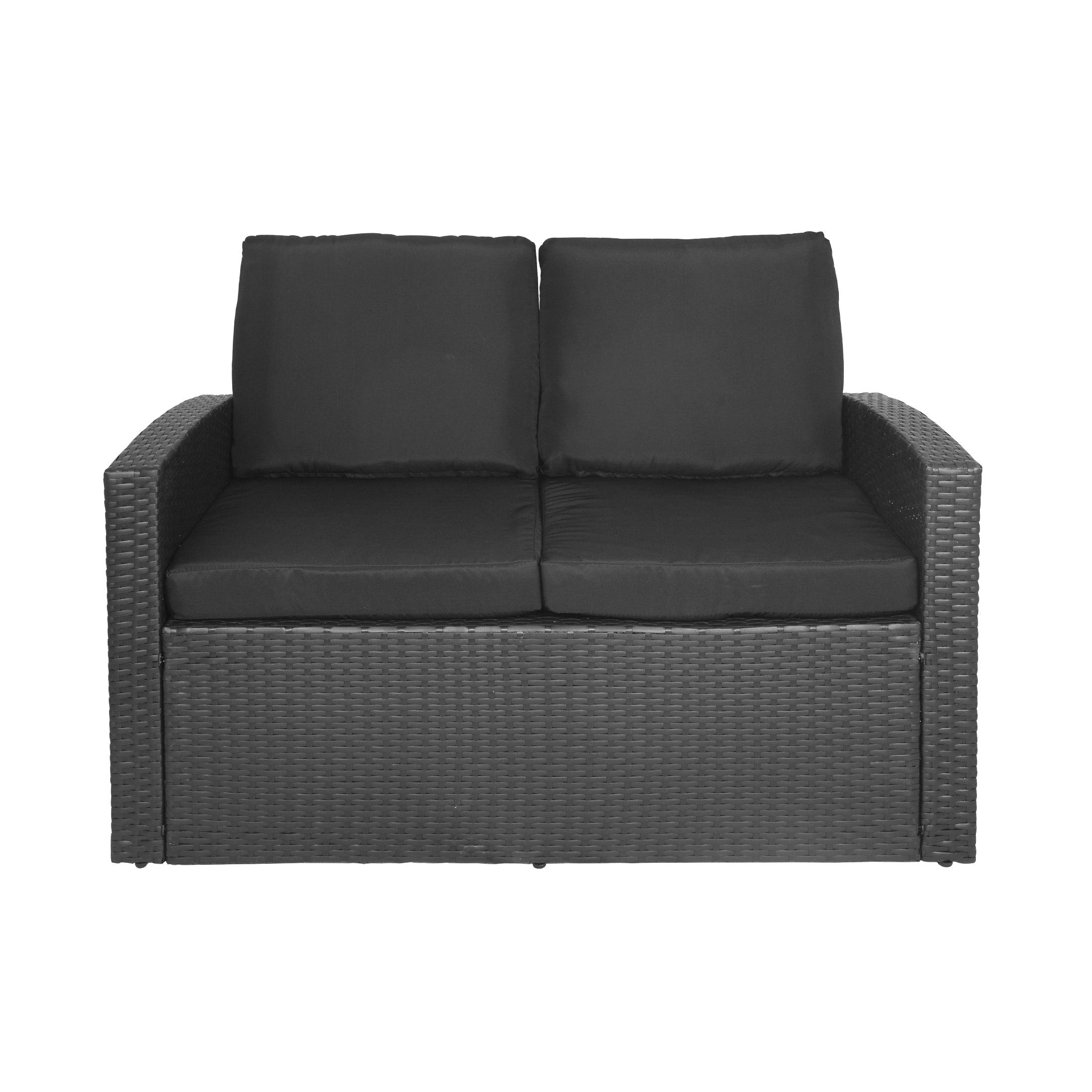 Rivera 4-Piece Outdoor Conversation Sofa Set Black PE Rattan Wicker w/ Black Cushions - Costaelm