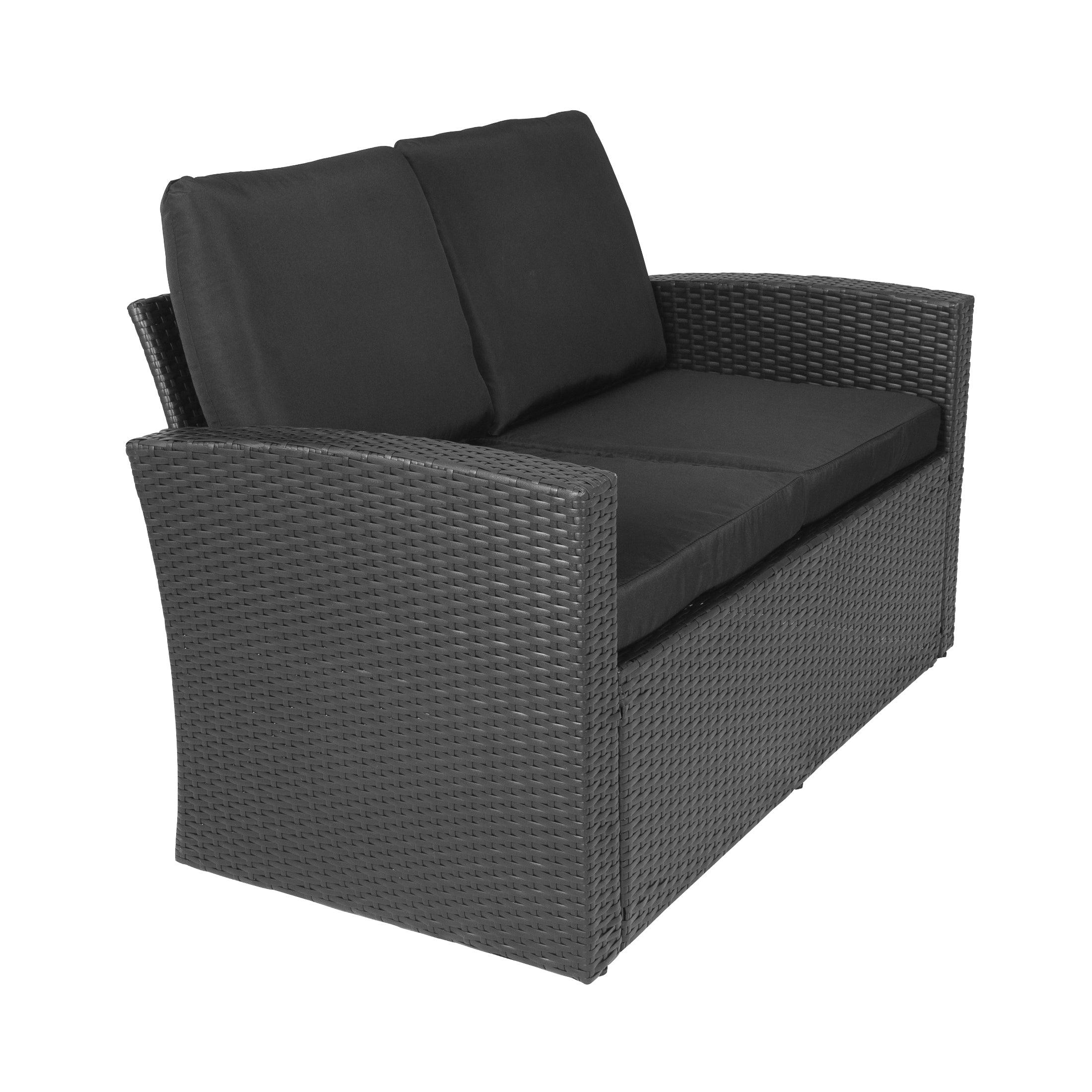 Rivera 4-Piece Outdoor Conversation Sofa Set Black PE Rattan Wicker w/ Black Cushions - Costaelm