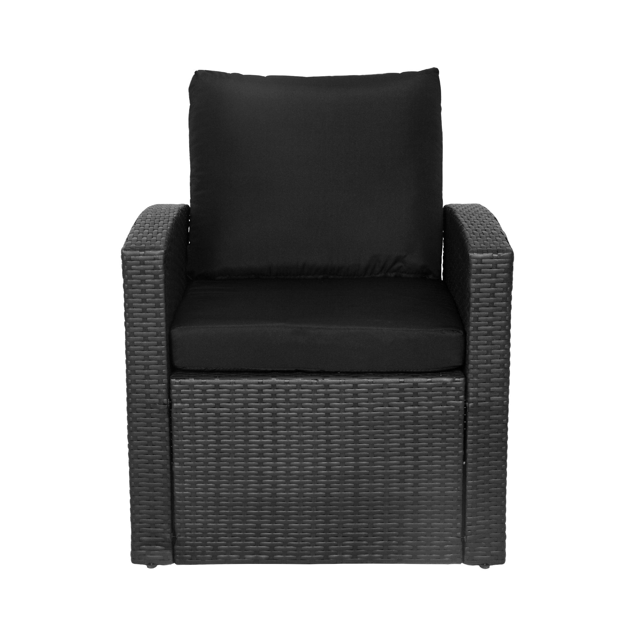 Rivera 4-Piece Outdoor Conversation Sofa Set Black PE Rattan Wicker w/ Black Cushions - Costaelm