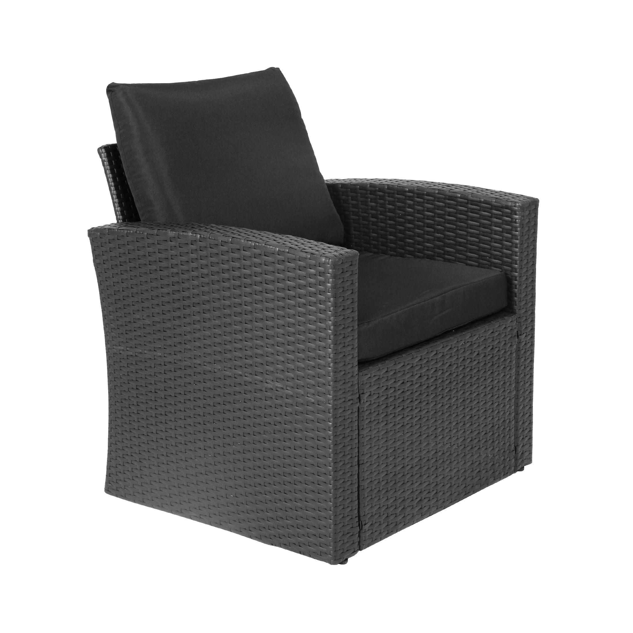 Rivera 4-Piece Outdoor Conversation Sofa Set Black PE Rattan Wicker w/ Black Cushions - Costaelm