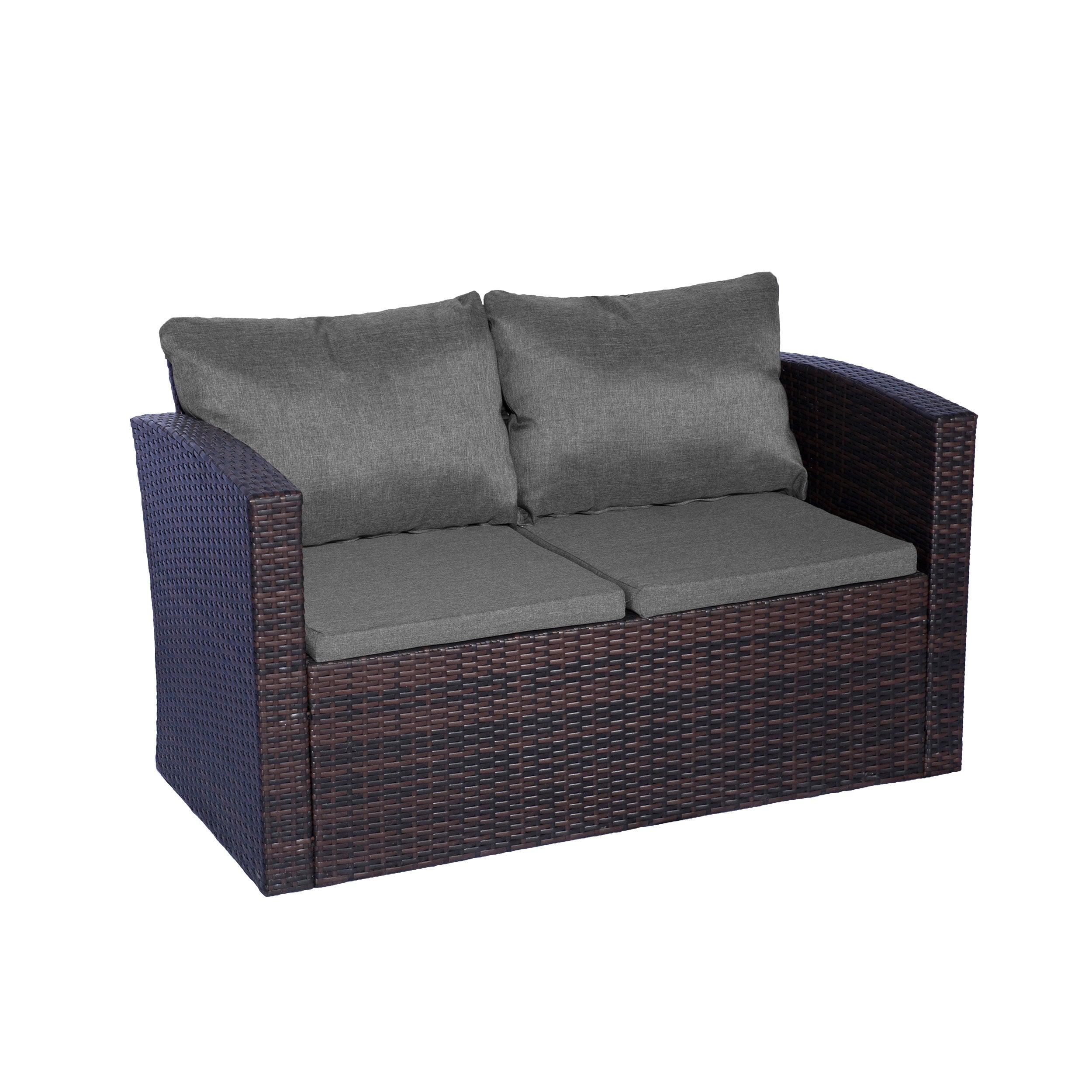 Rivera 4-Piece Outdoor Conversation Sofa Set Brown PE Rattan Wicker w/ Gray Cushions - Costaelm