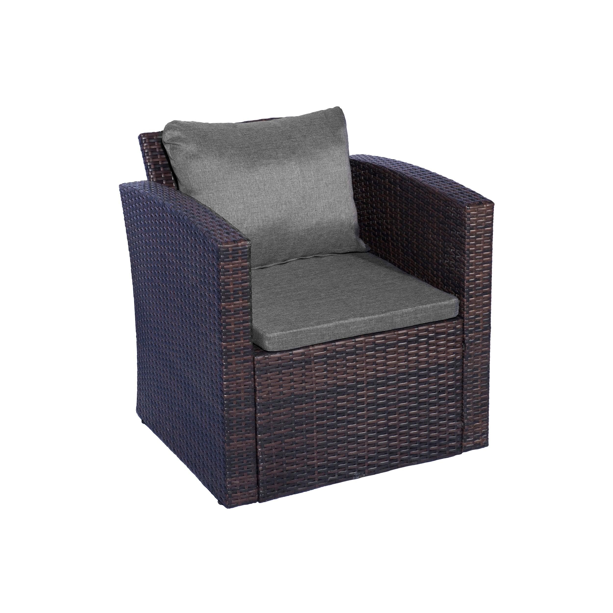 Rivera 4-Piece Outdoor Conversation Sofa Set Brown PE Rattan Wicker w/ Gray Cushions - Costaelm