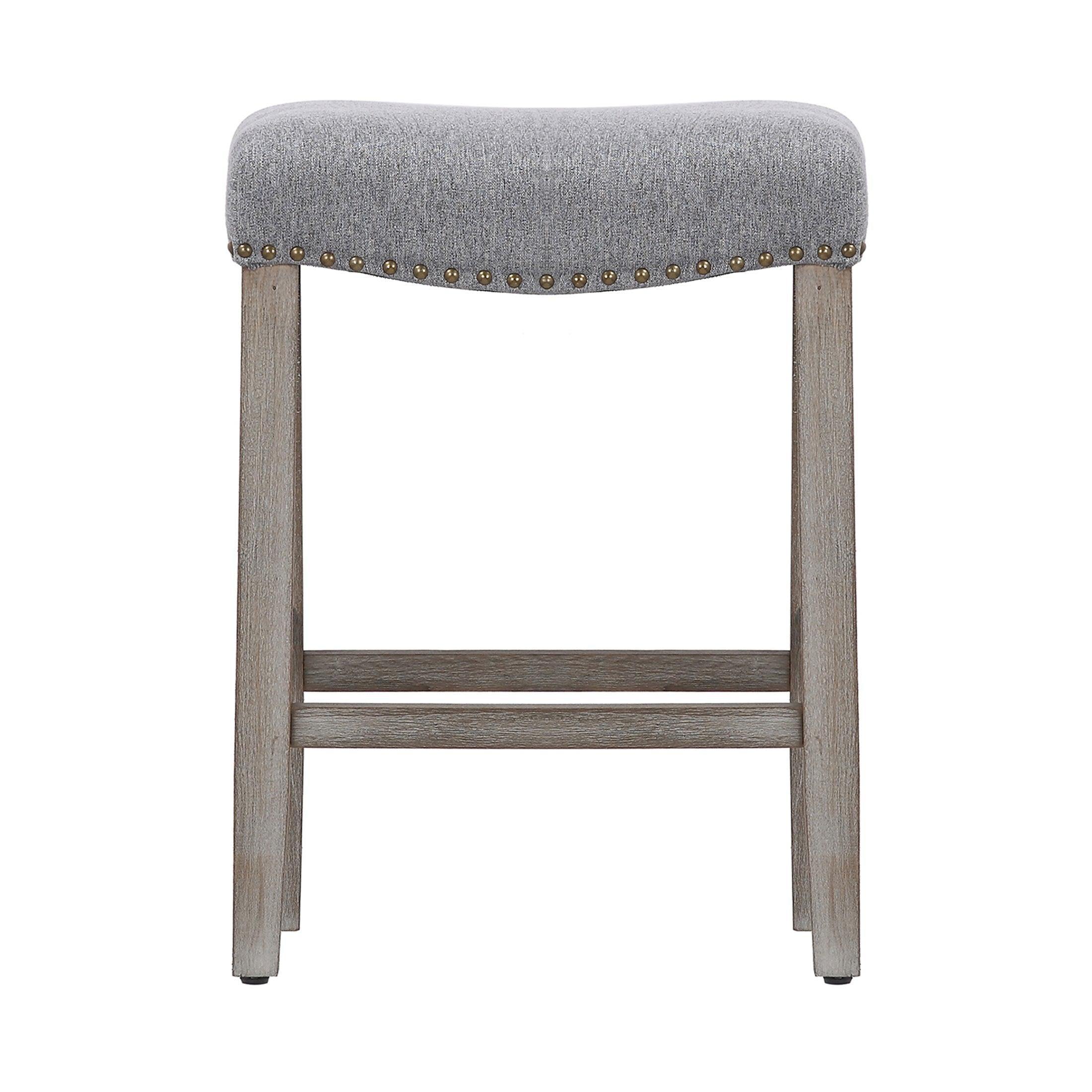 Lindsey 24" Upholstered Saddle Seat Bar Stool (Set of 2), Antique Gray/Gray