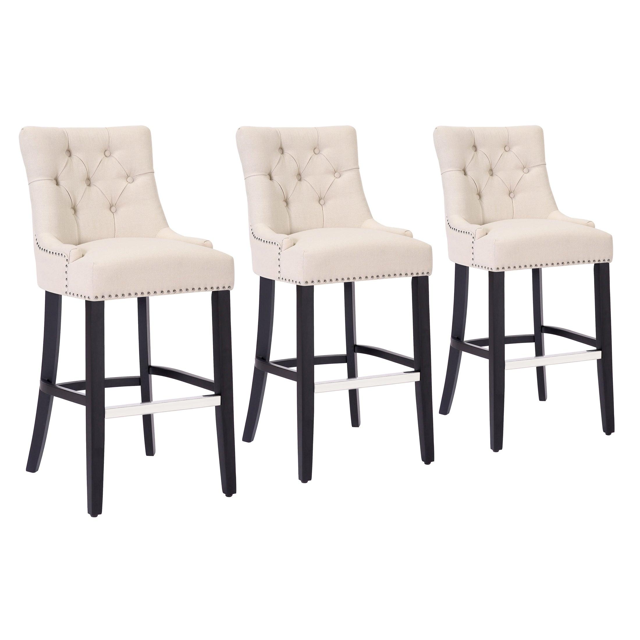 Bellmount 29" Upholstered Tufted Wingback Bar Stool (Set of 3) - Costaelm