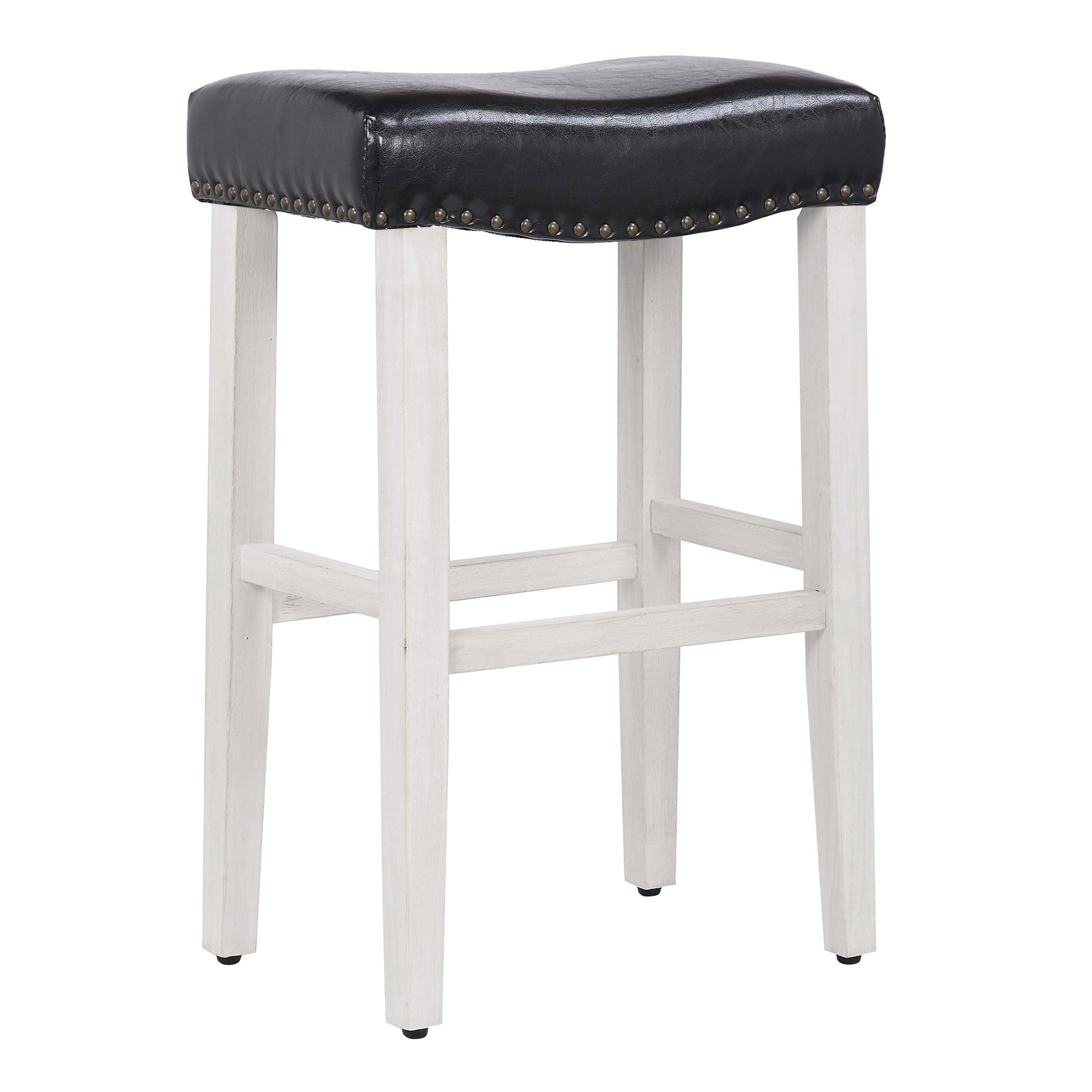 Willow 29" Upholstered Saddle Seat Bar Stool, Antique White/Leather