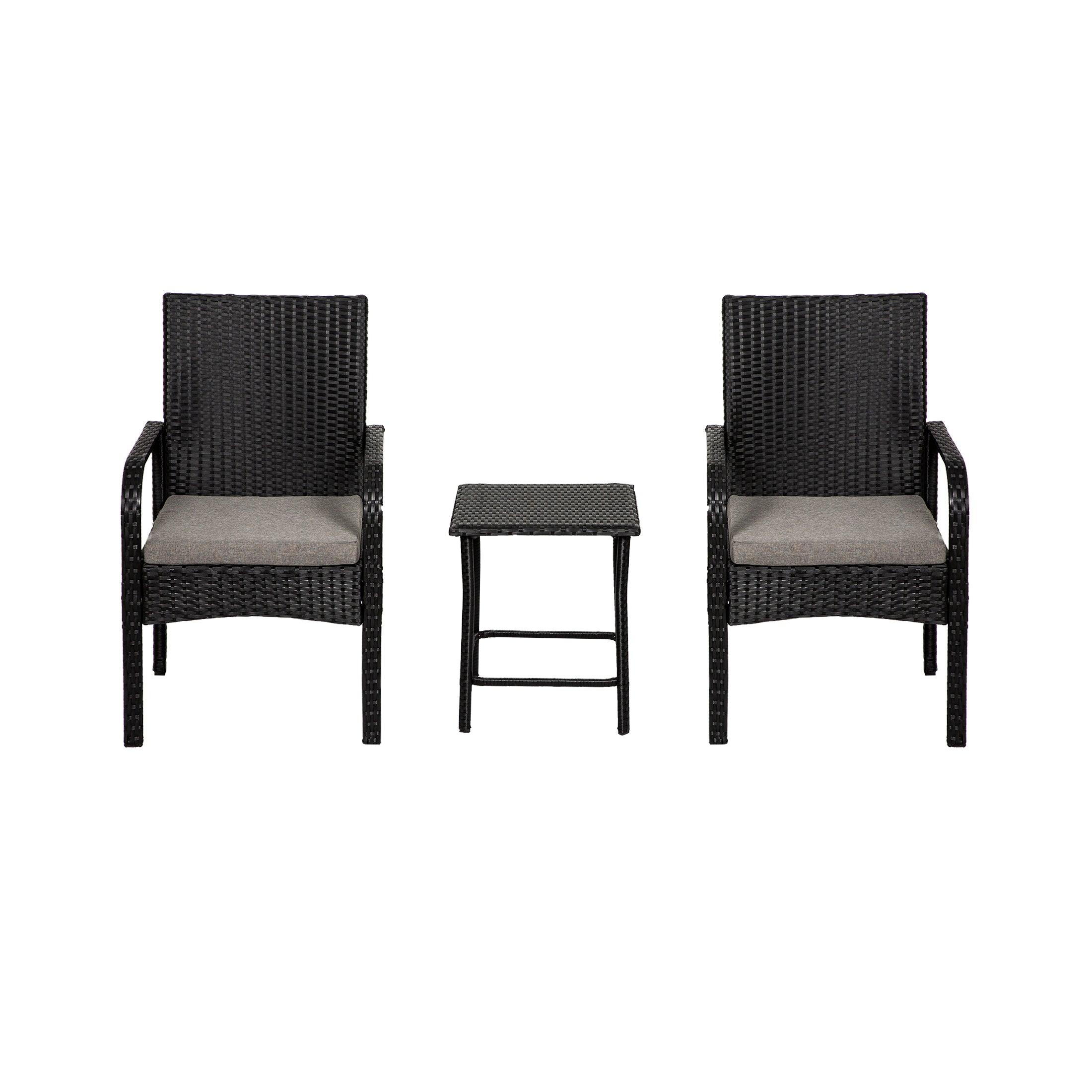 Solano 3 Piece Patio Bistro Conversation Set Black PE Rattan Wicker - Costaelm