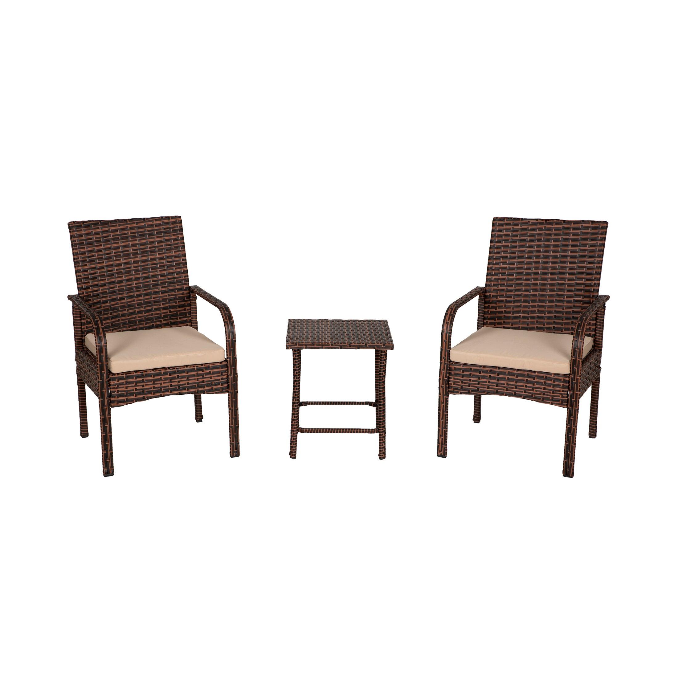 Solano 3 Piece Patio Bistro Conversation Set Brown PE Rattan Wicker - Costaelm