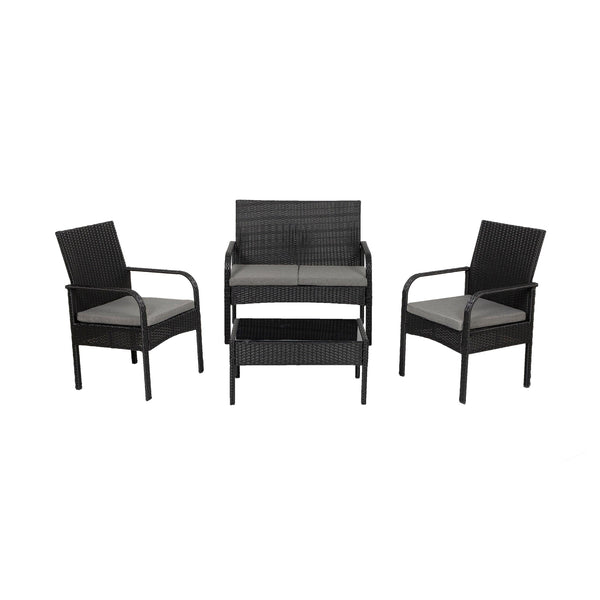 Solano 4-Piece Outdoor Patio Conversation Set Black PE Rattan Wicker w/ Gray Cushions - Costaelm