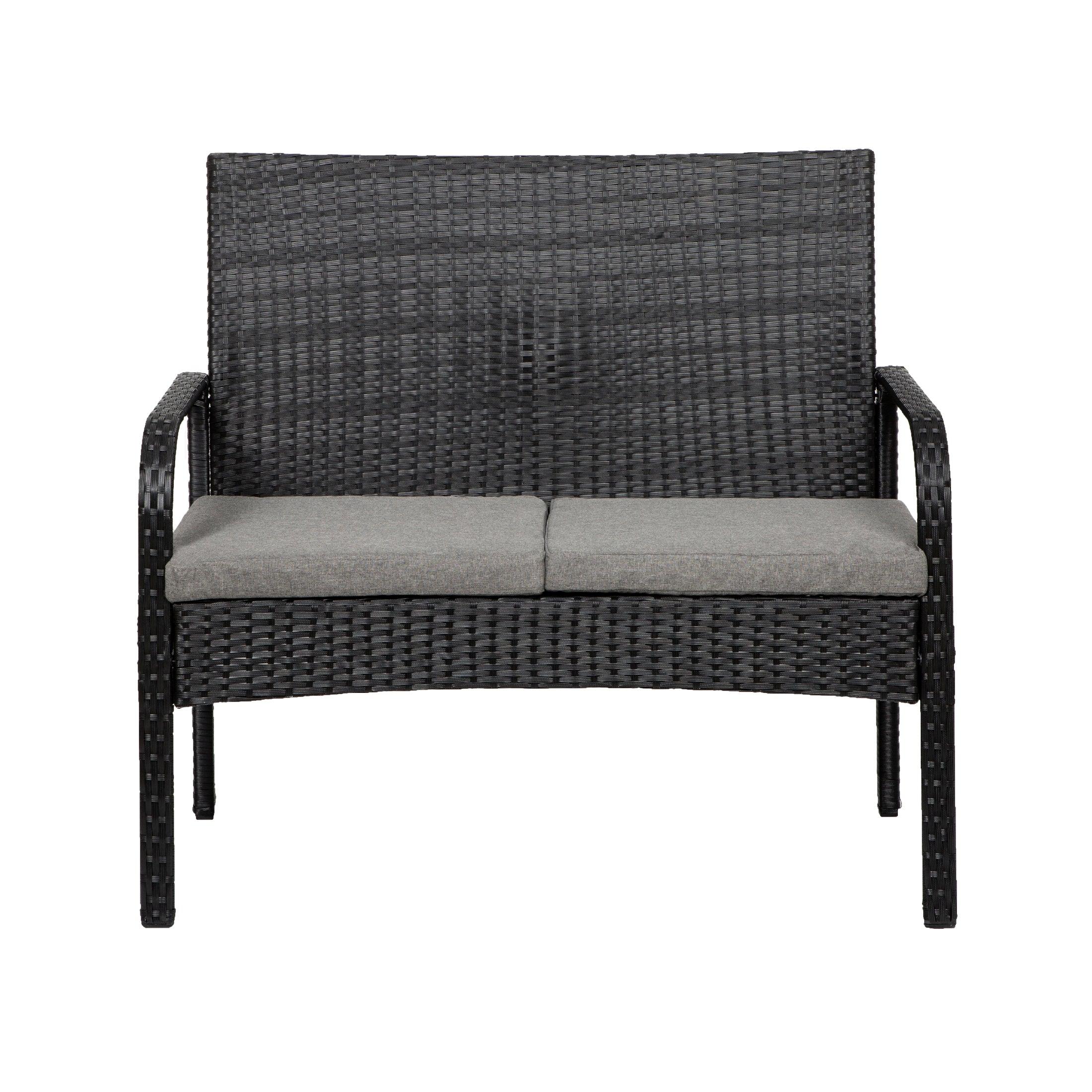 Solano 4-Piece Outdoor Patio Conversation Set Black PE Rattan Wicker w/ Gray Cushions - Costaelm