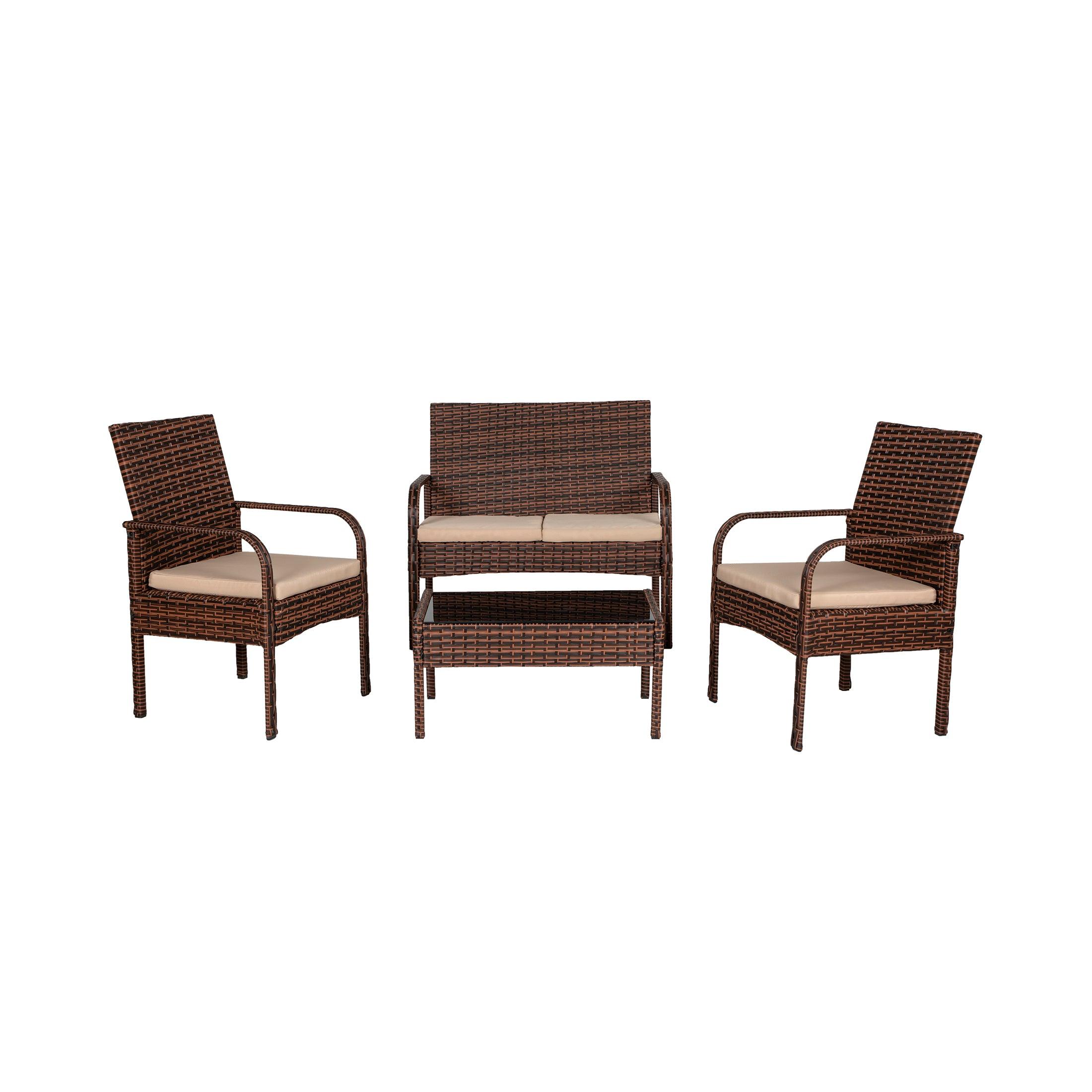 Solano 4-Piece Outdoor Patio Conversation Set Brown PE Rattan Wicker w/ Beige Cushions - Costaelm