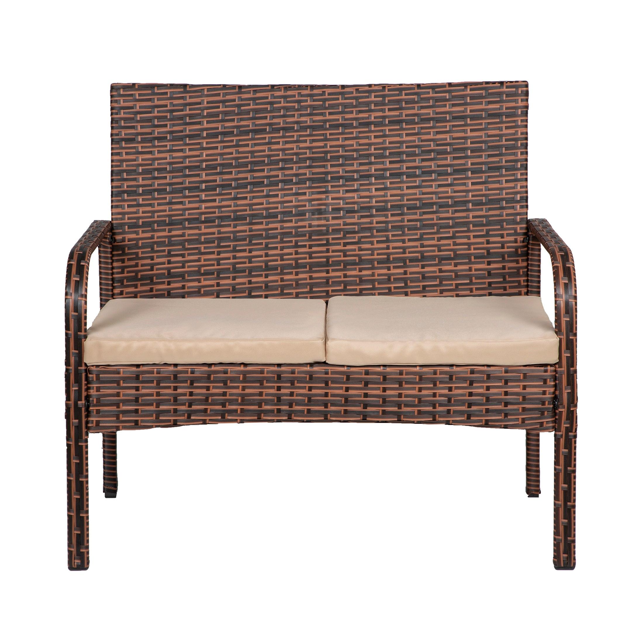 Solano 4-Piece Outdoor Patio Conversation Set Brown PE Rattan Wicker w/ Beige Cushions - Costaelm