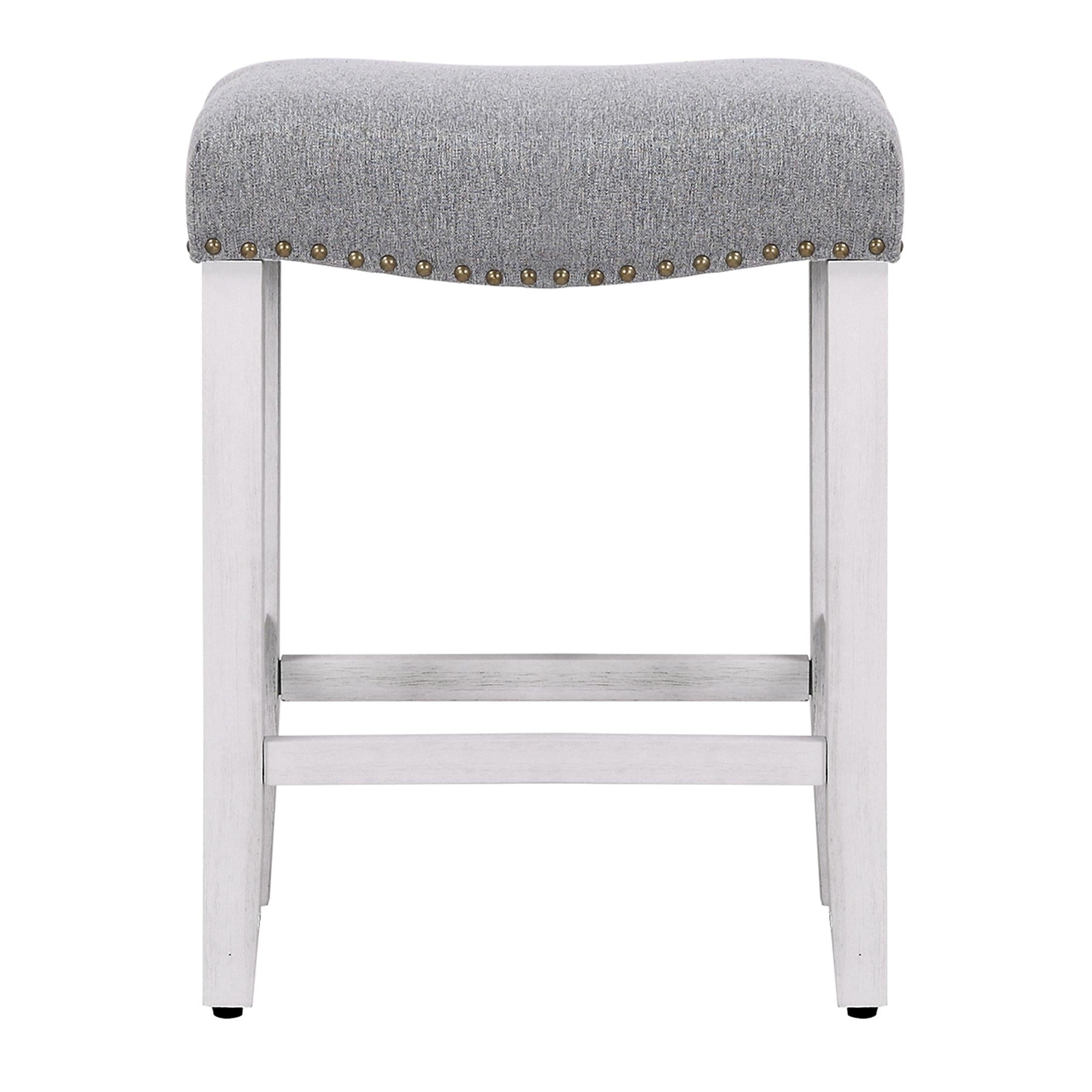 Willow 24" Upholstered Saddle Seat Bar Stool, Antique White/Gray