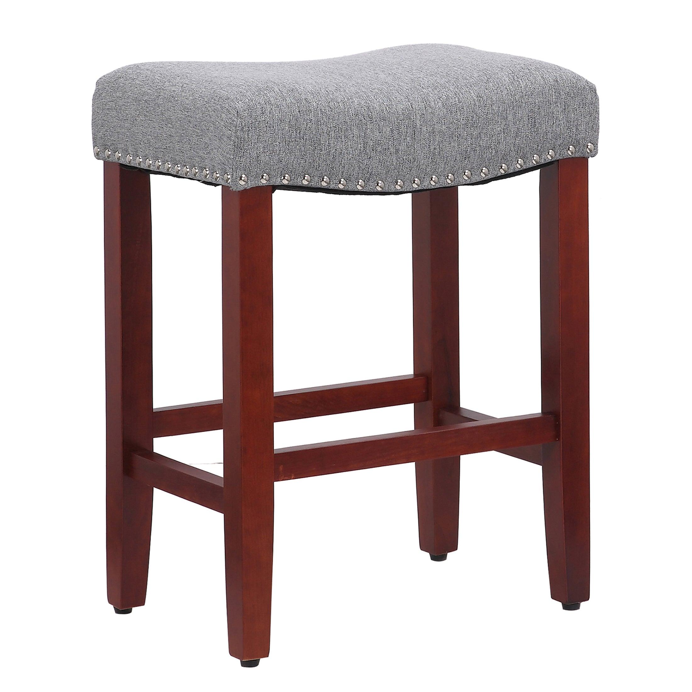 Frankllin 24" Upholstered Saddle Seat Bar Stool (Set of 2), Cherry/Gray