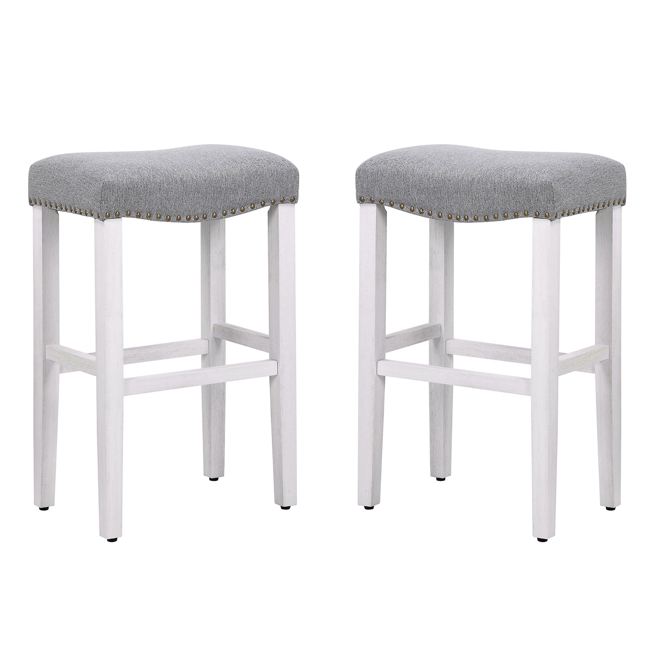 Costaelm 29" Inch Upholstered Saddle Seat Counter Stool (Set of 2), Antique White/Gray