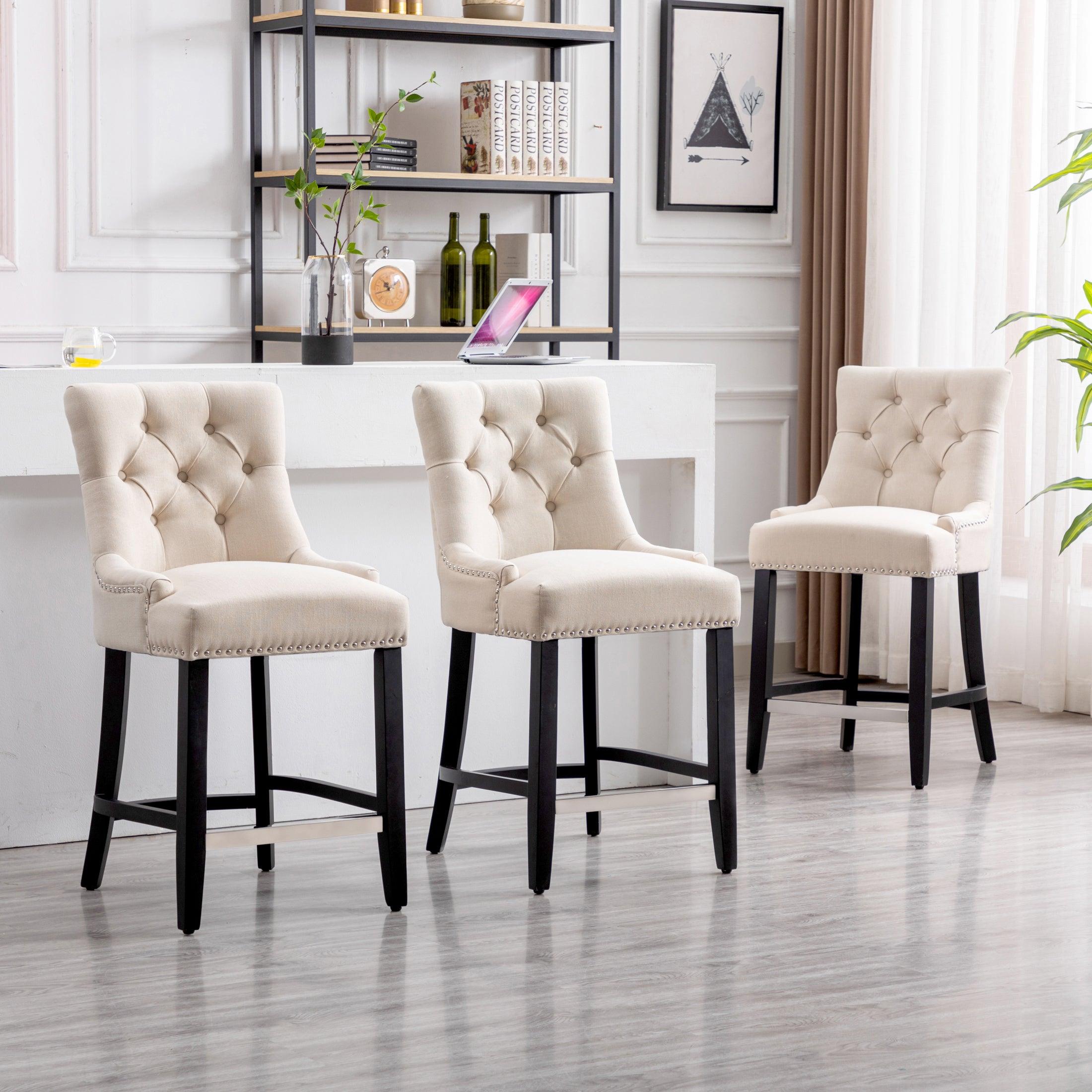 Bellmount 24" Upholstered Tufted Wingback Counter Stool (Set of 3) - Costaelm