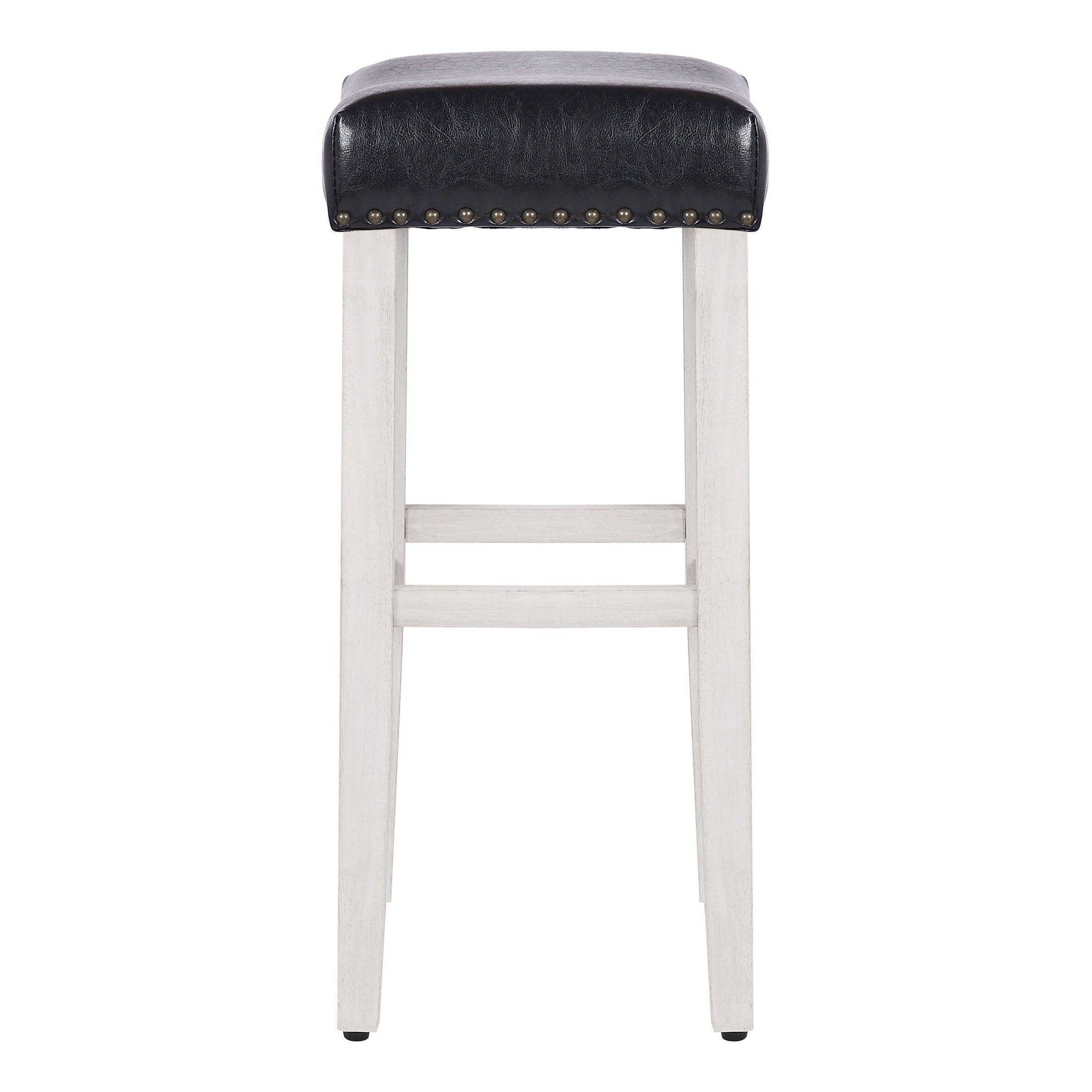 Willow 29" Upholstered Saddle Seat Bar Stool, Antique White/Leather