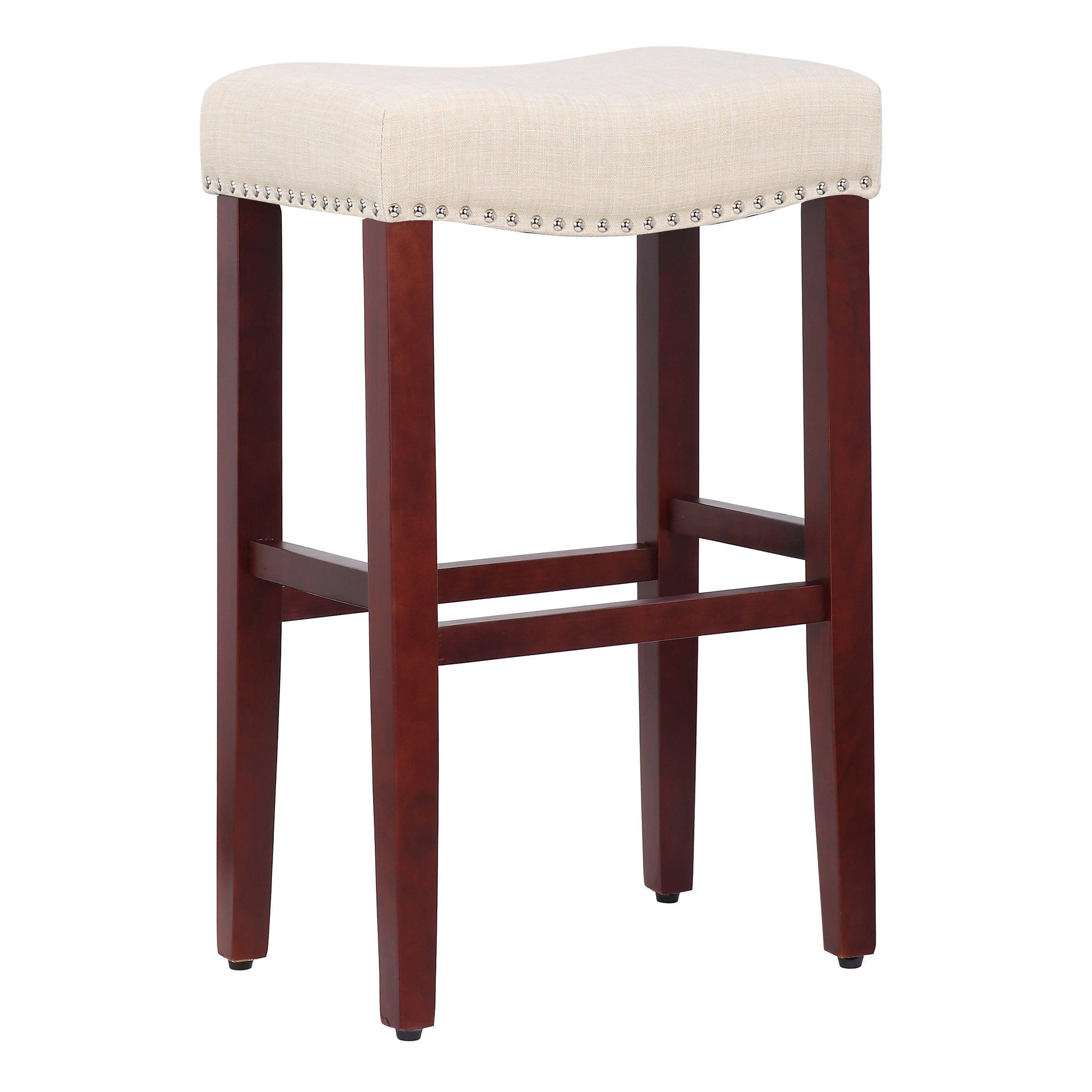 Sierra 29" Upholstered Saddle Seat Bar Stool, Cherry/Beige