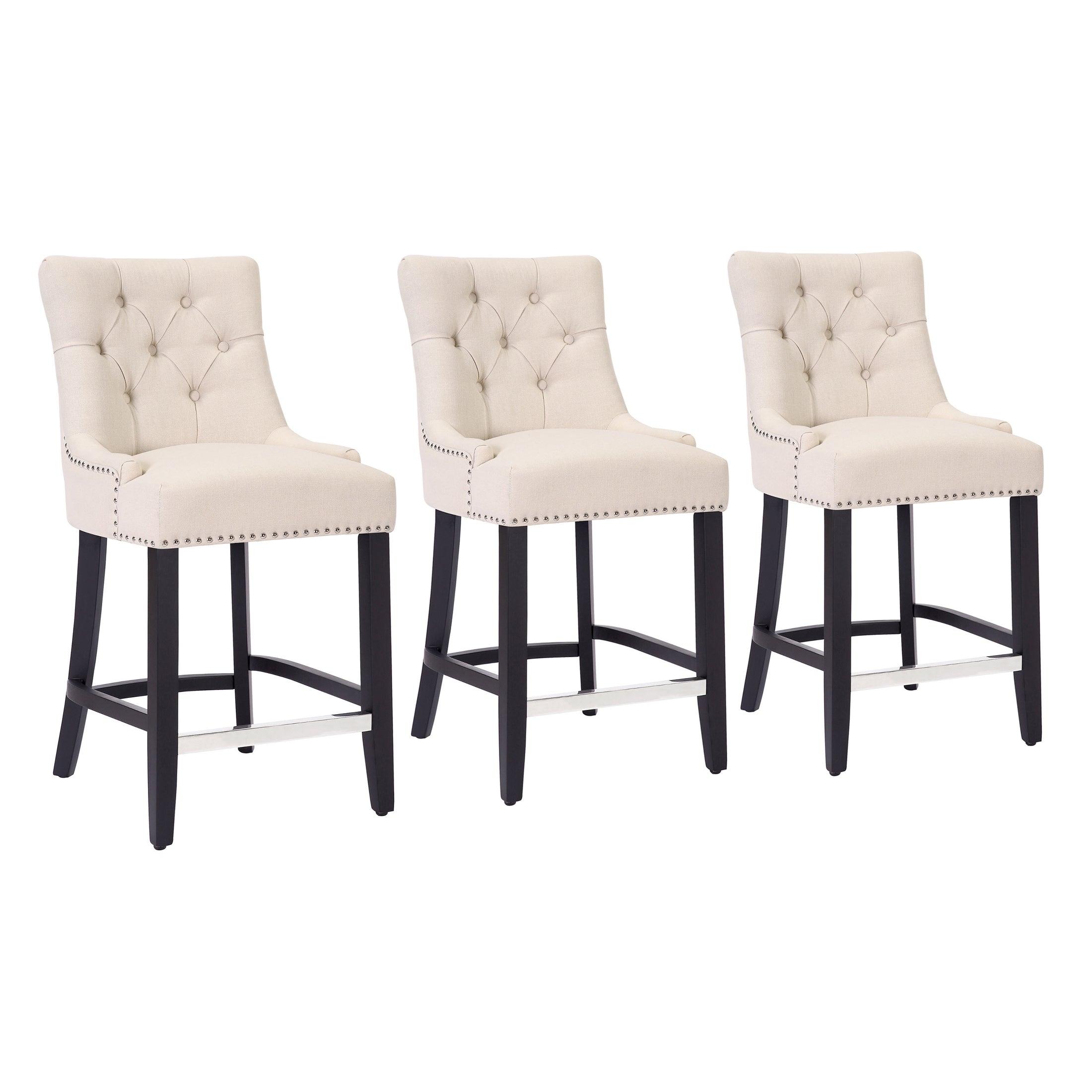 Bellmount 24" Upholstered Tufted Wingback Counter Stool (Set of 3) - Costaelm