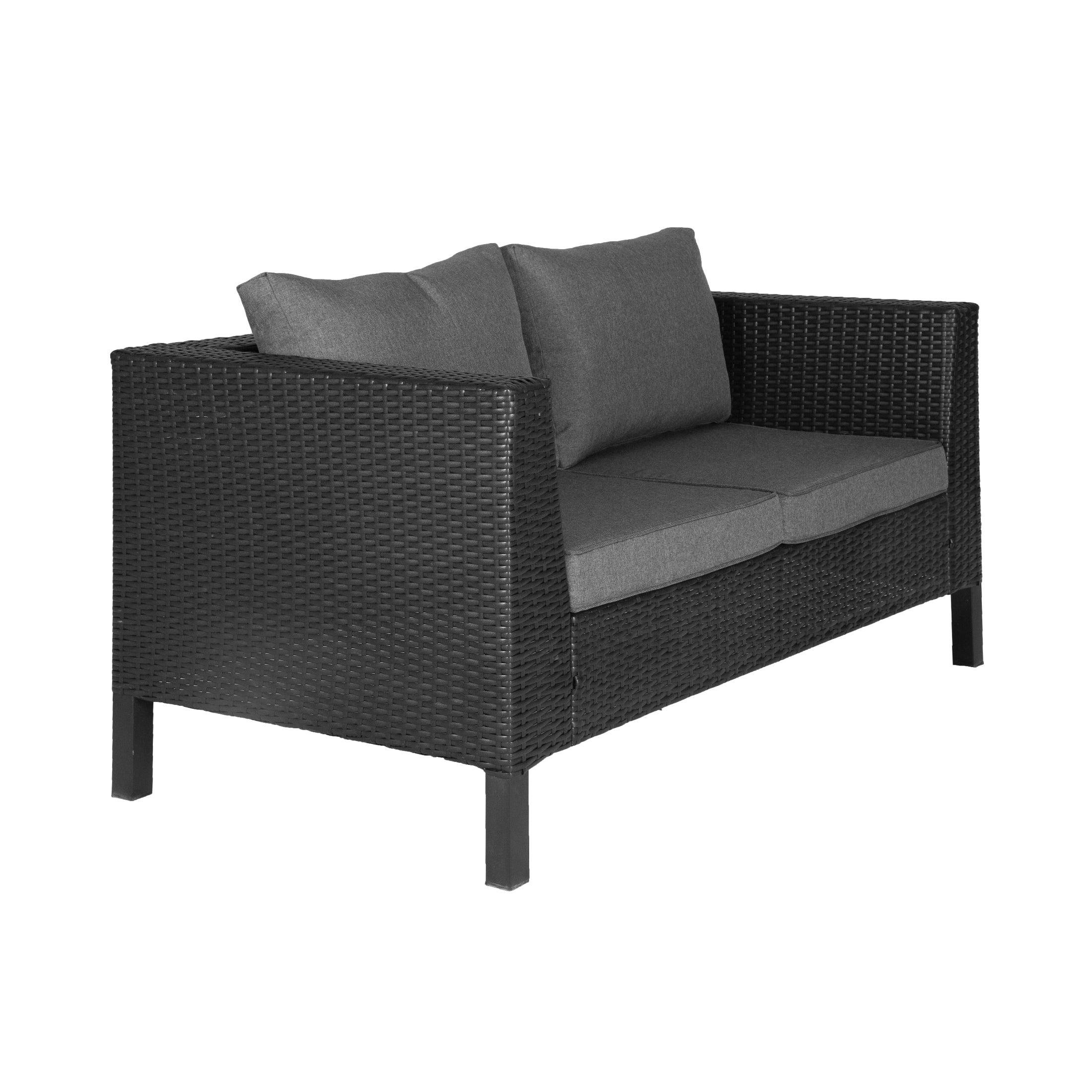 Vara 4-Piece Conversation Set Black PE Rattan Wicker with Gray Cushion - Costaelm