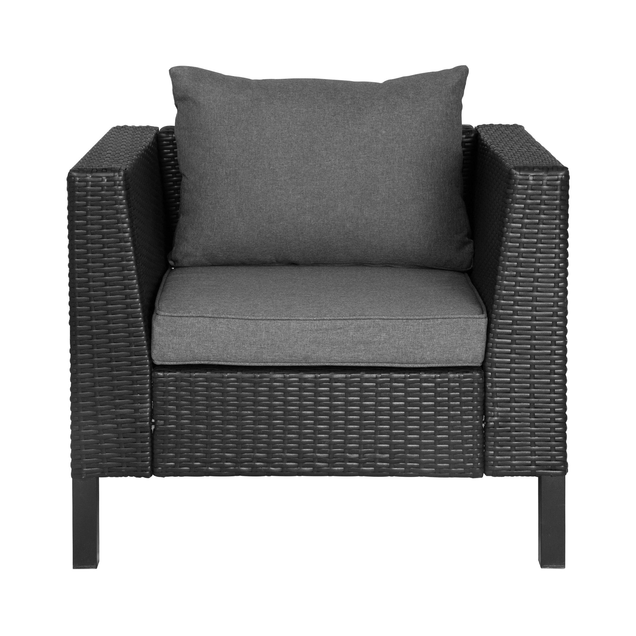 Vara 4-Piece Conversation Set Black PE Rattan Wicker with Gray Cushion - Costaelm