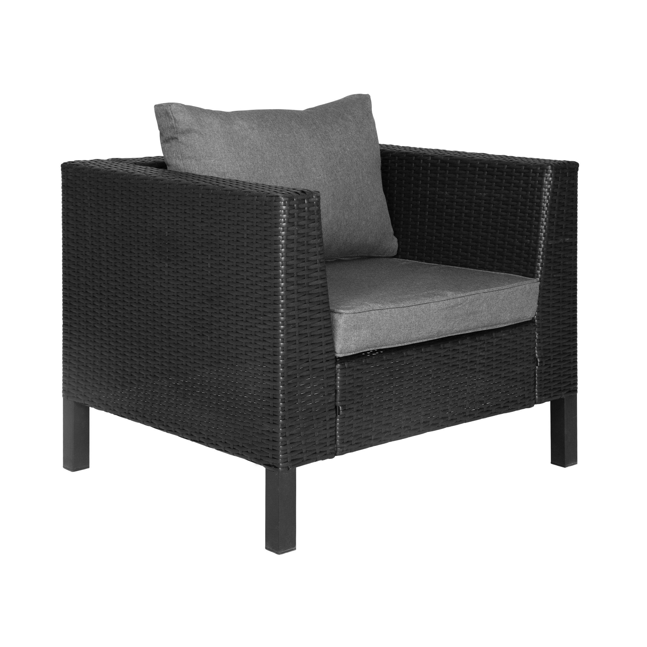 Vara 4-Piece Conversation Set Black PE Rattan Wicker with Gray Cushion - Costaelm