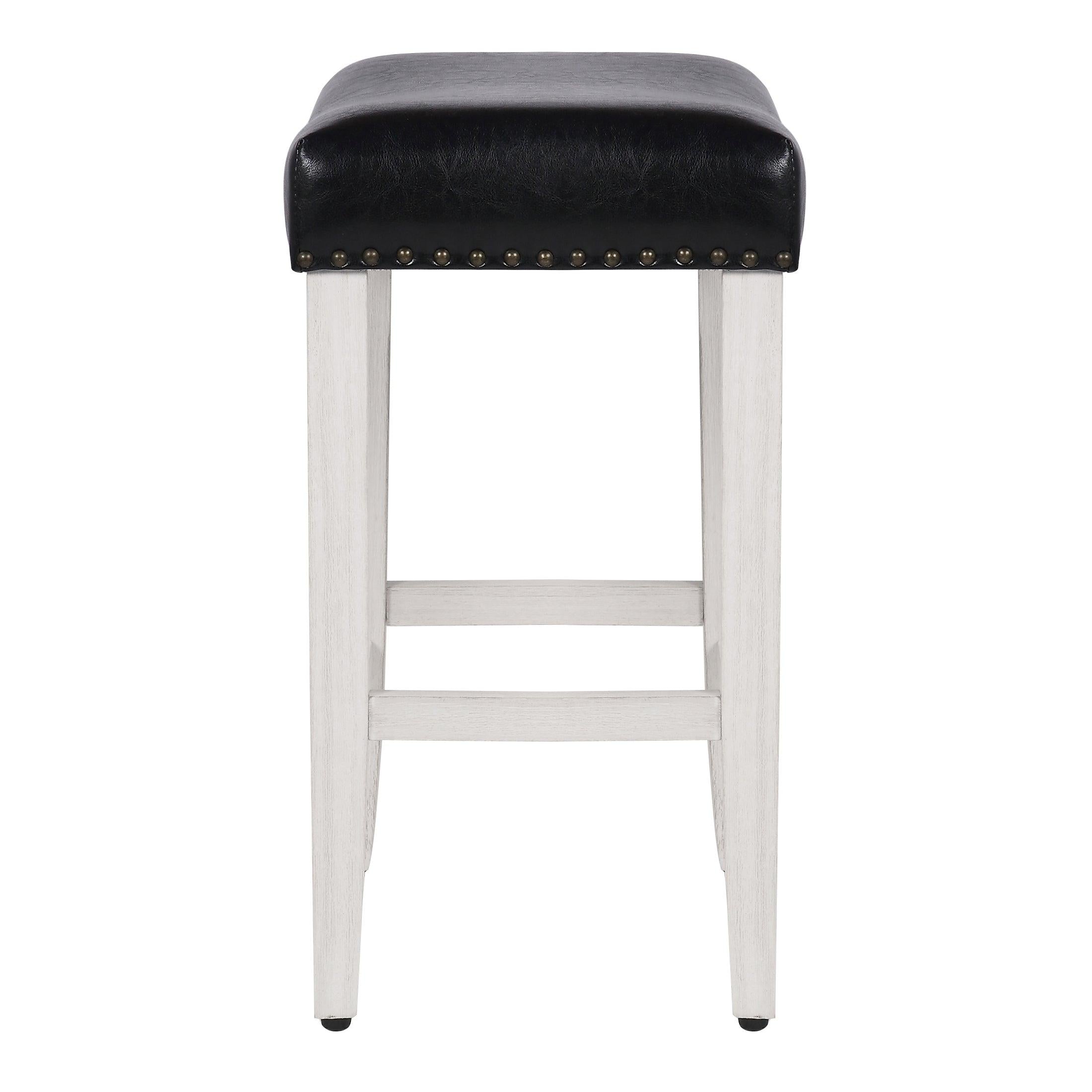 Willow 24" Upholstered Saddle Seat Bar Stool, Antique White/Leather