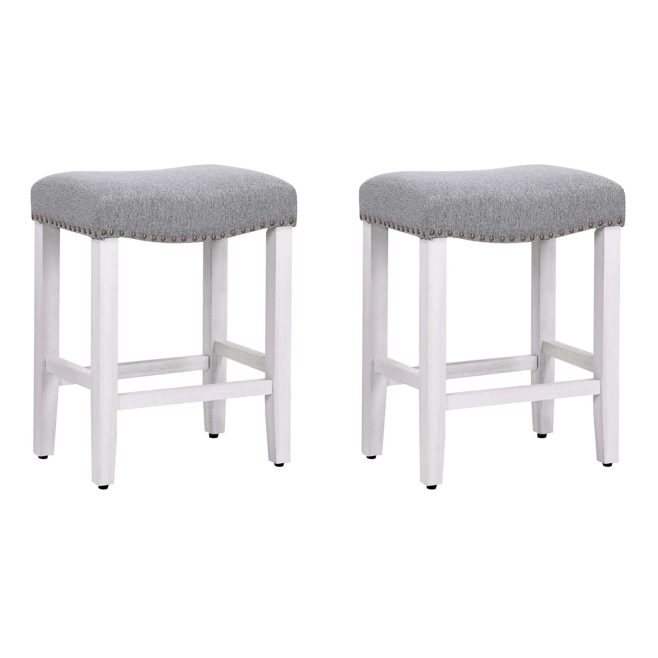 Costaelm 24" Inch Upholstered Saddle Seat Bar Stool (Set of 2), Antique White/Gray