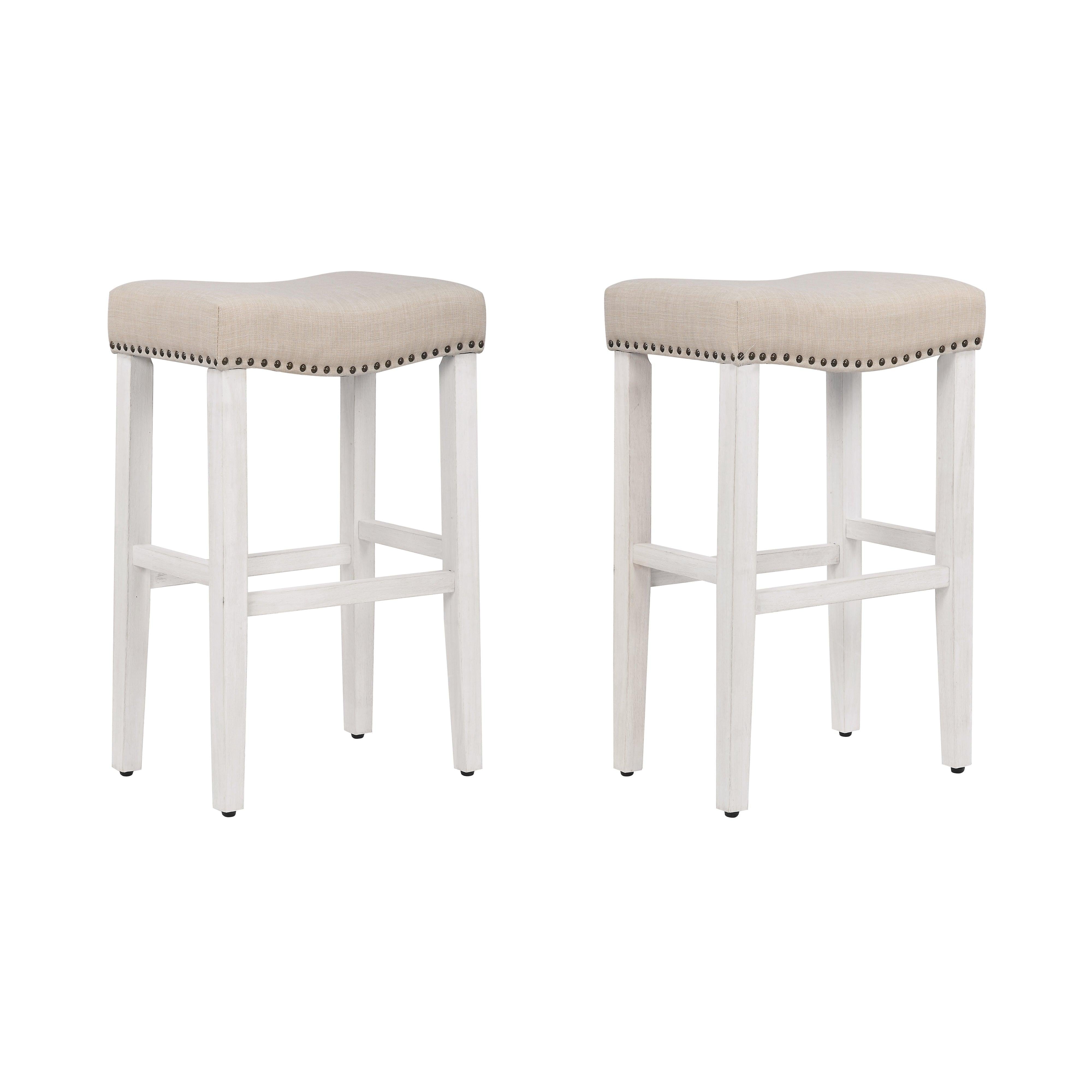 Costaelm 29" Inch Upholstered Saddle Seat Counter Stool (Set of 2), Antique White/Beige