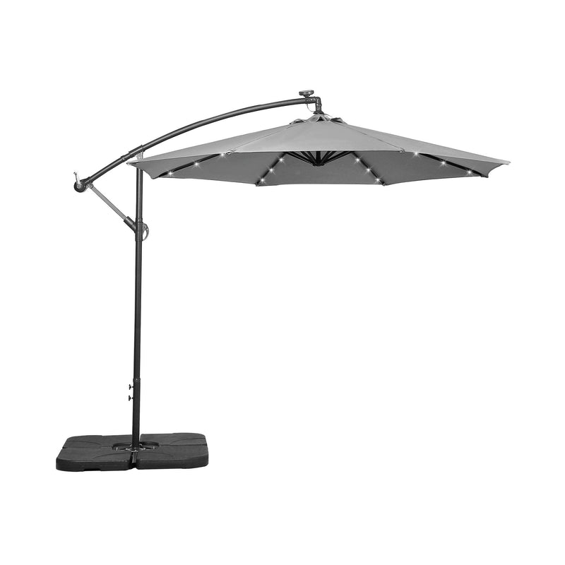 Westlake 10 Ft Solar LED Cantilever Offset Patio Umbrella with 4-Piece Base Weights Included - Costaelm