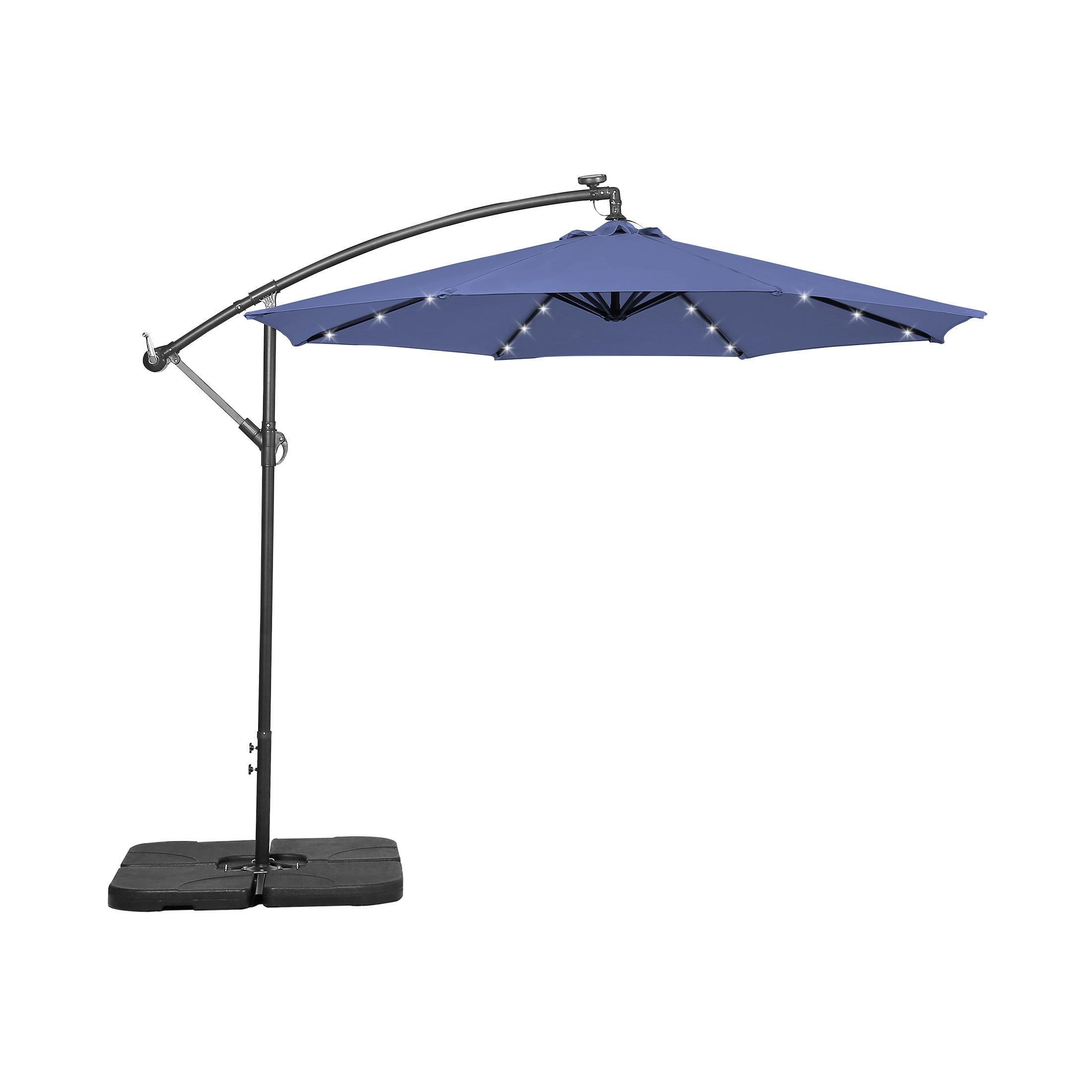 Westlake 10 Ft Solar LED Cantilever Offset Patio Umbrella with 4-Piece Base Weights Included - Costaelm