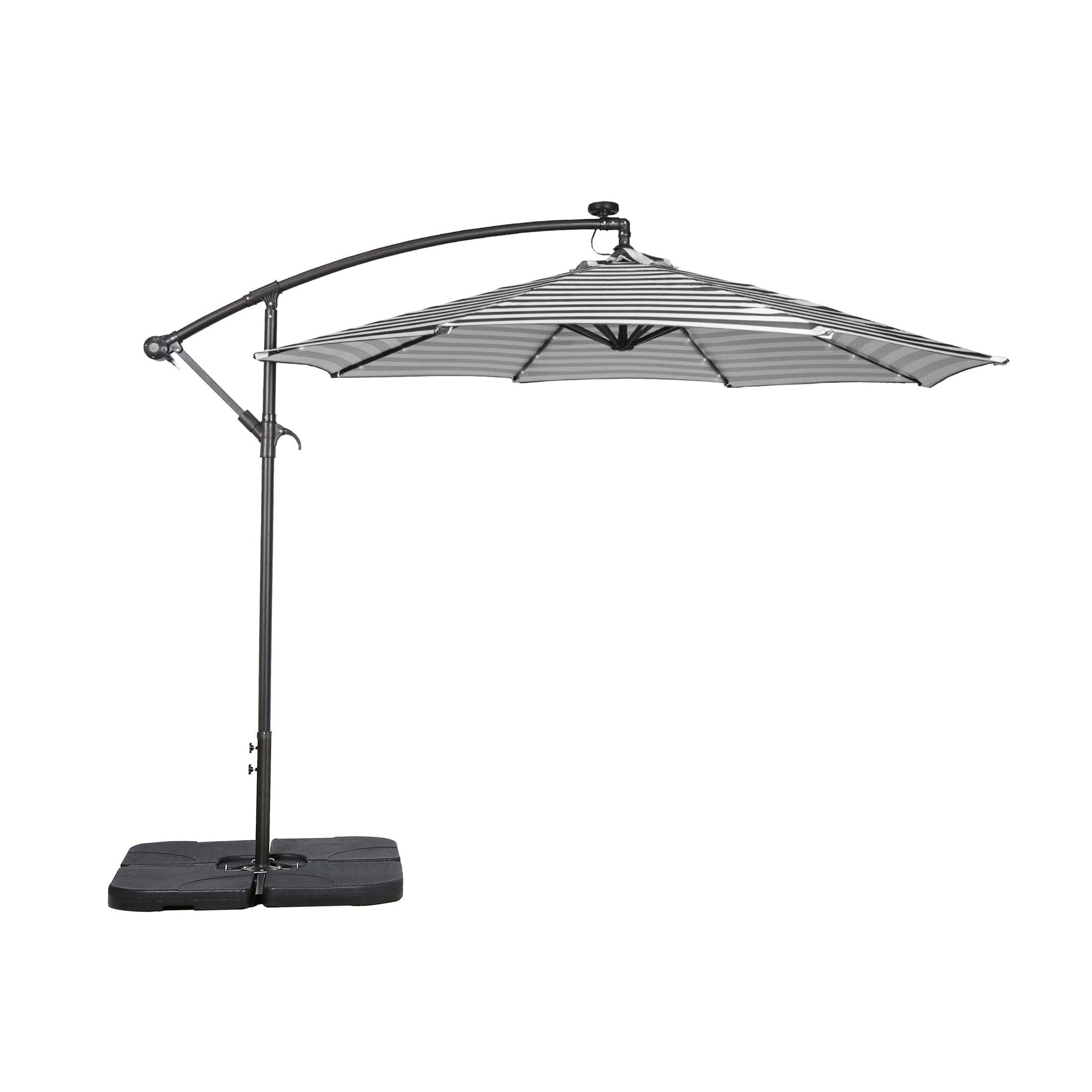 Westlake 10 Ft Solar LED Cantilever Offset Patio Umbrella with 4-Piece Base Weights Included - Costaelm