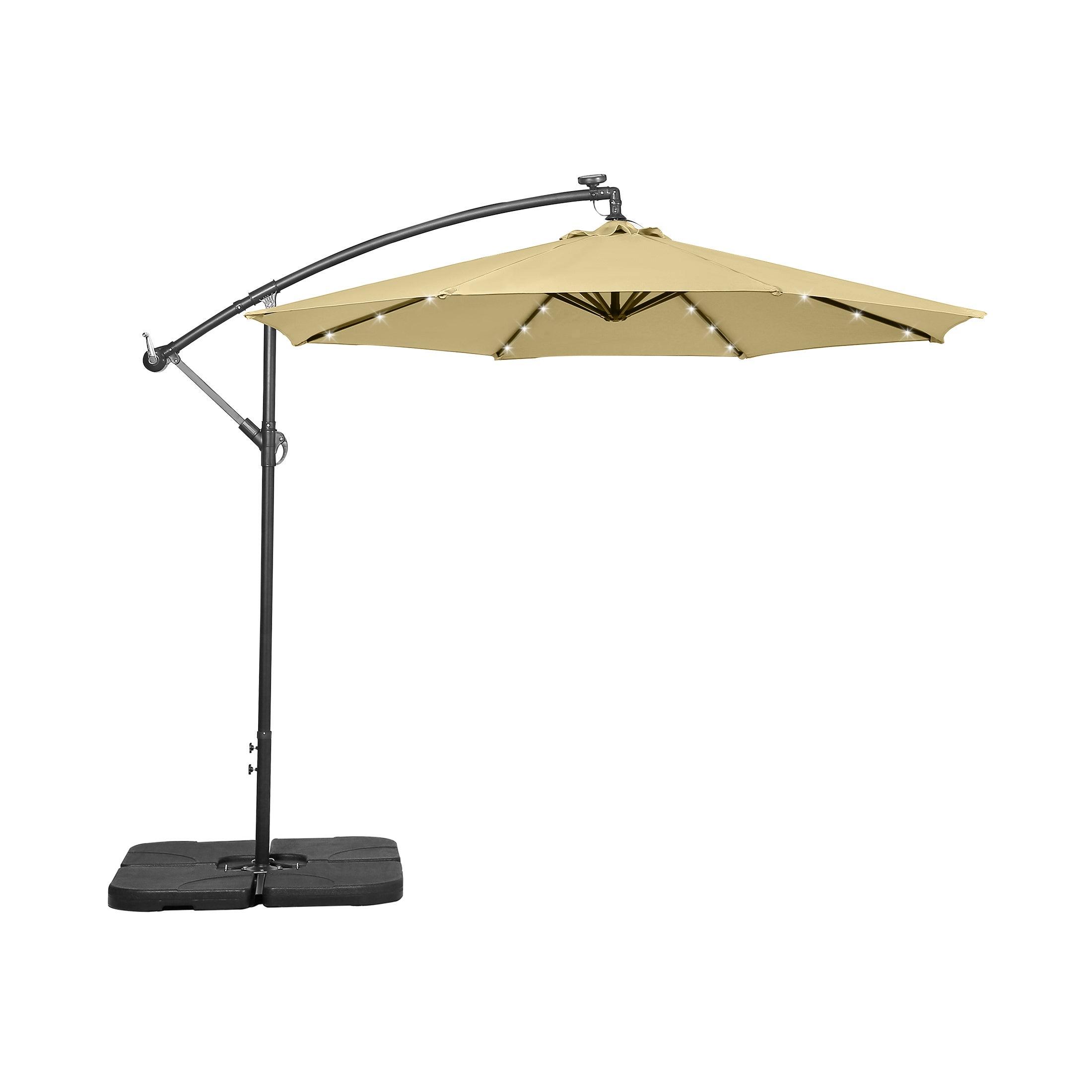 Westlake 10 Ft Solar LED Cantilever Offset Patio Umbrella with 4-Piece Base Weights Included - Costaelm