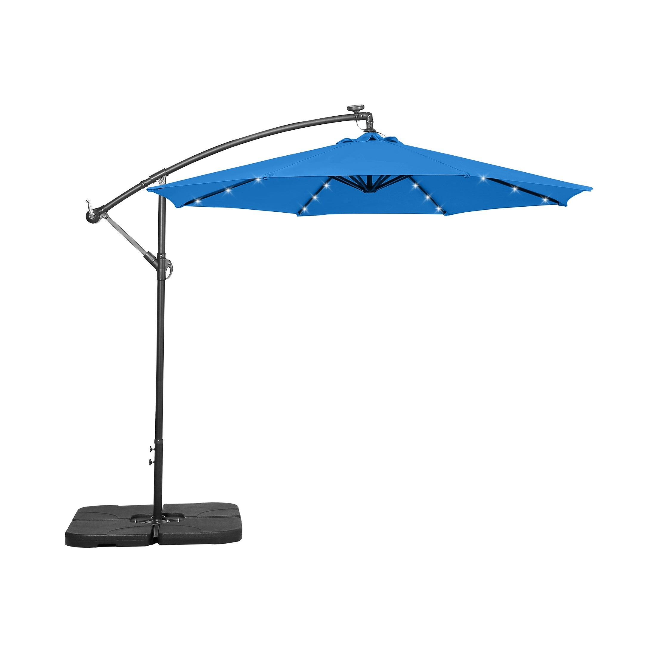 Westlake 10 Ft Solar LED Cantilever Offset Patio Umbrella with 4-Piece Base Weights Included - Costaelm