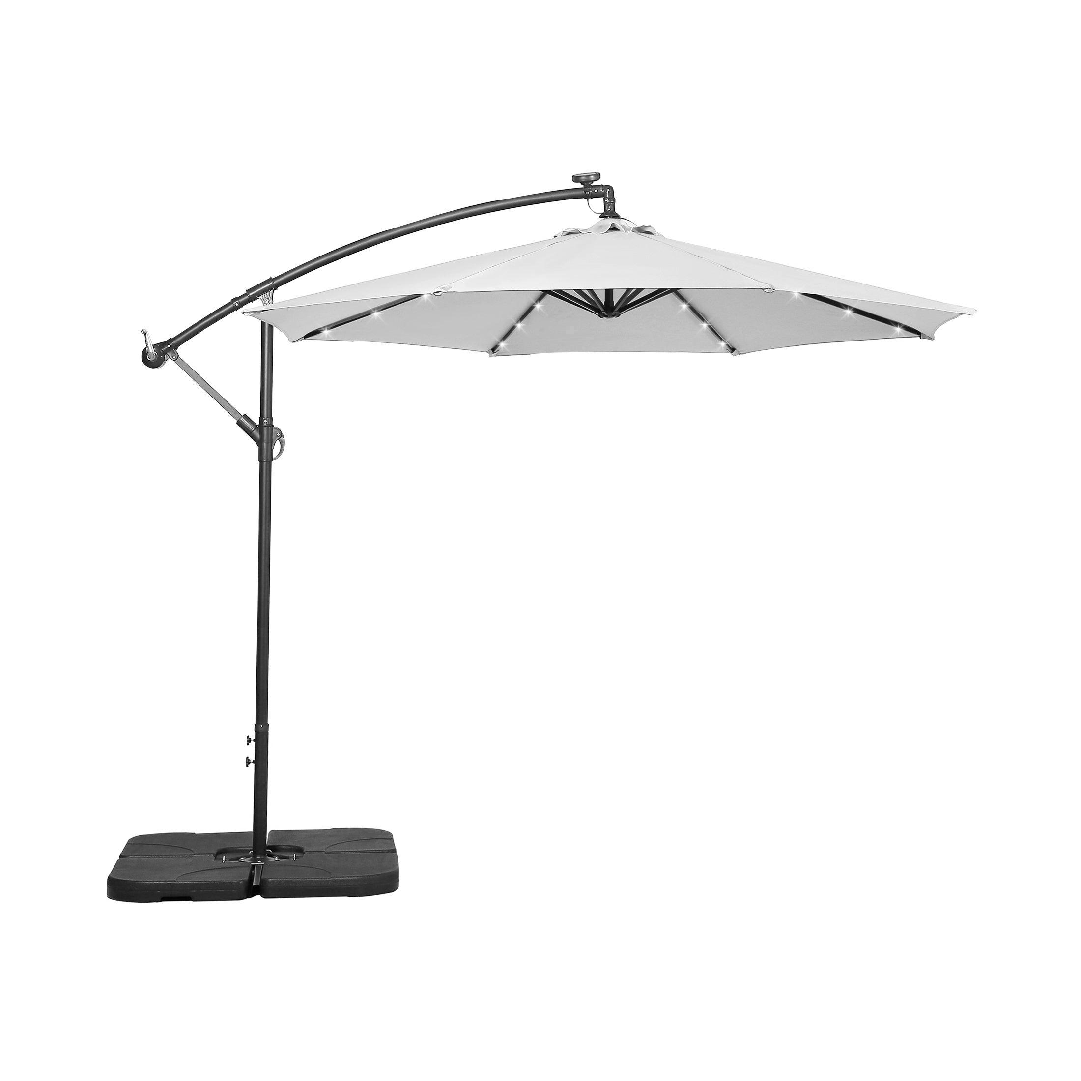 Westlake 10 Ft Solar LED Cantilever Offset Patio Umbrella with 4-Piece Base Weights Included - Costaelm