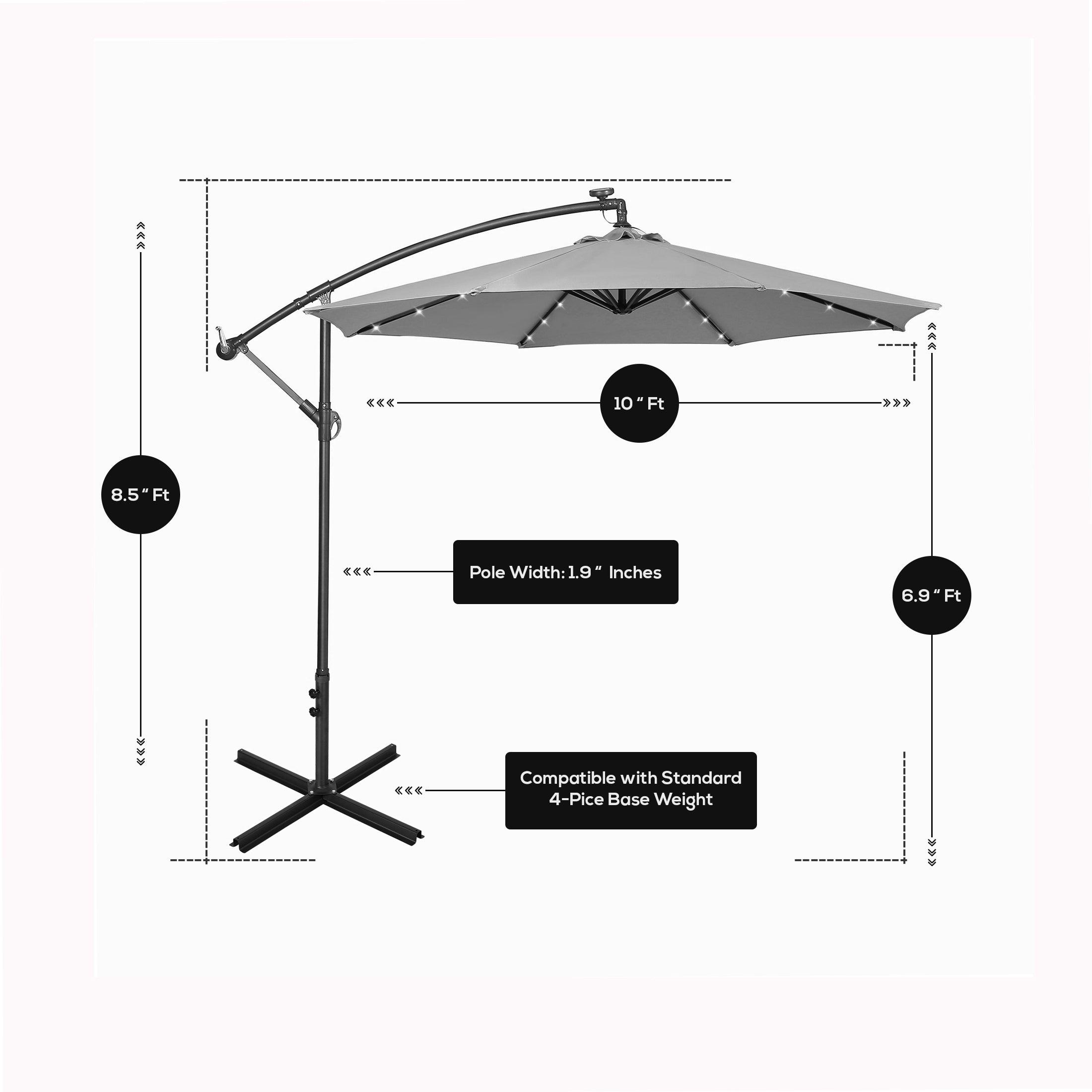 Westlake 10 Ft Solar LED Cantilever Offset Patio Umbrella with 4-Piece Base Weights Included - Costaelm