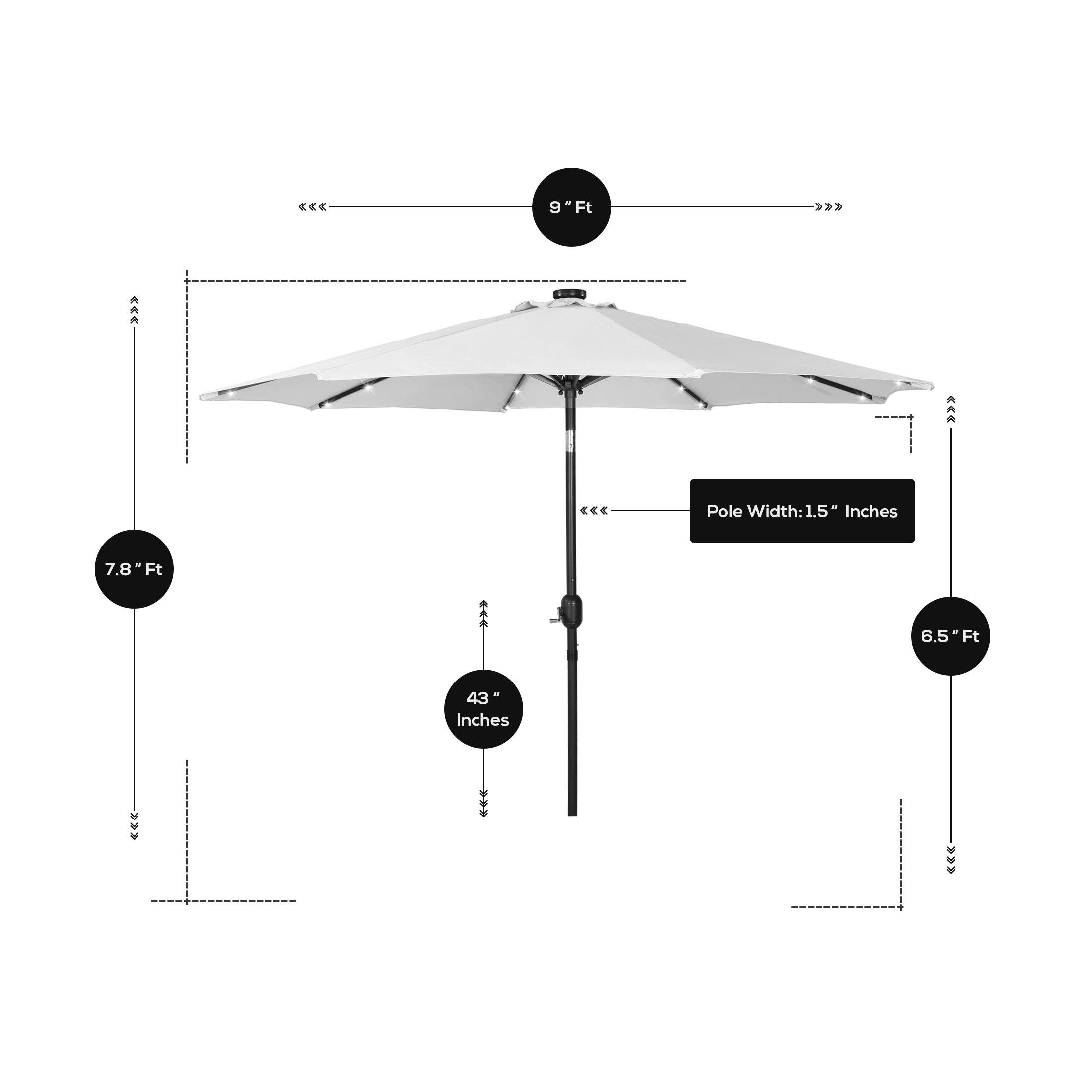 Westlake 9 Ft Solar LED Patio Umbrella with Bronze Round Base Included - Costaelm