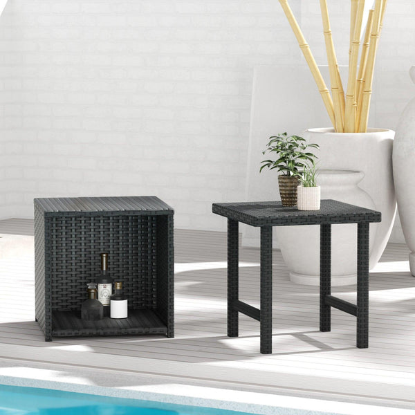 Wynston 2-Pieces Set Cube Ottoman with  Square Side Table