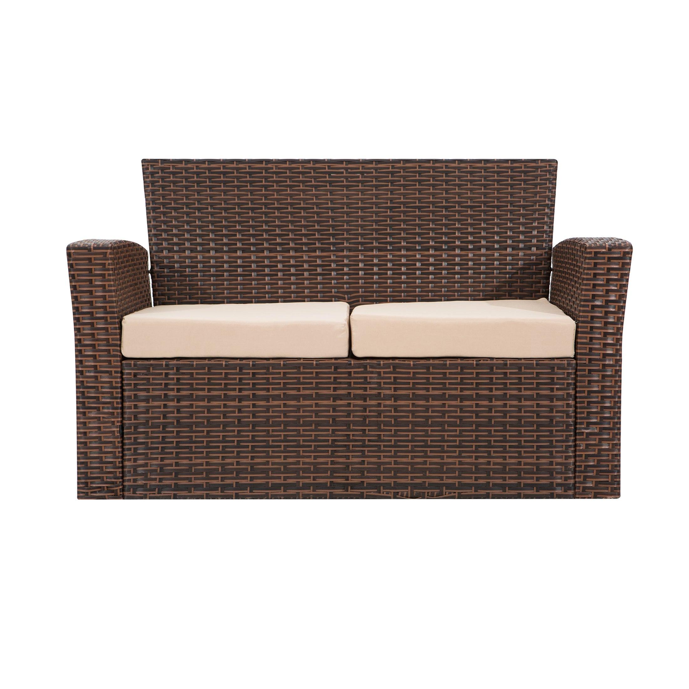 Wynston 4-Piece Conversation Outdoor Patio Sofa Set with Square Fire Pit Table Brown - Costaelm