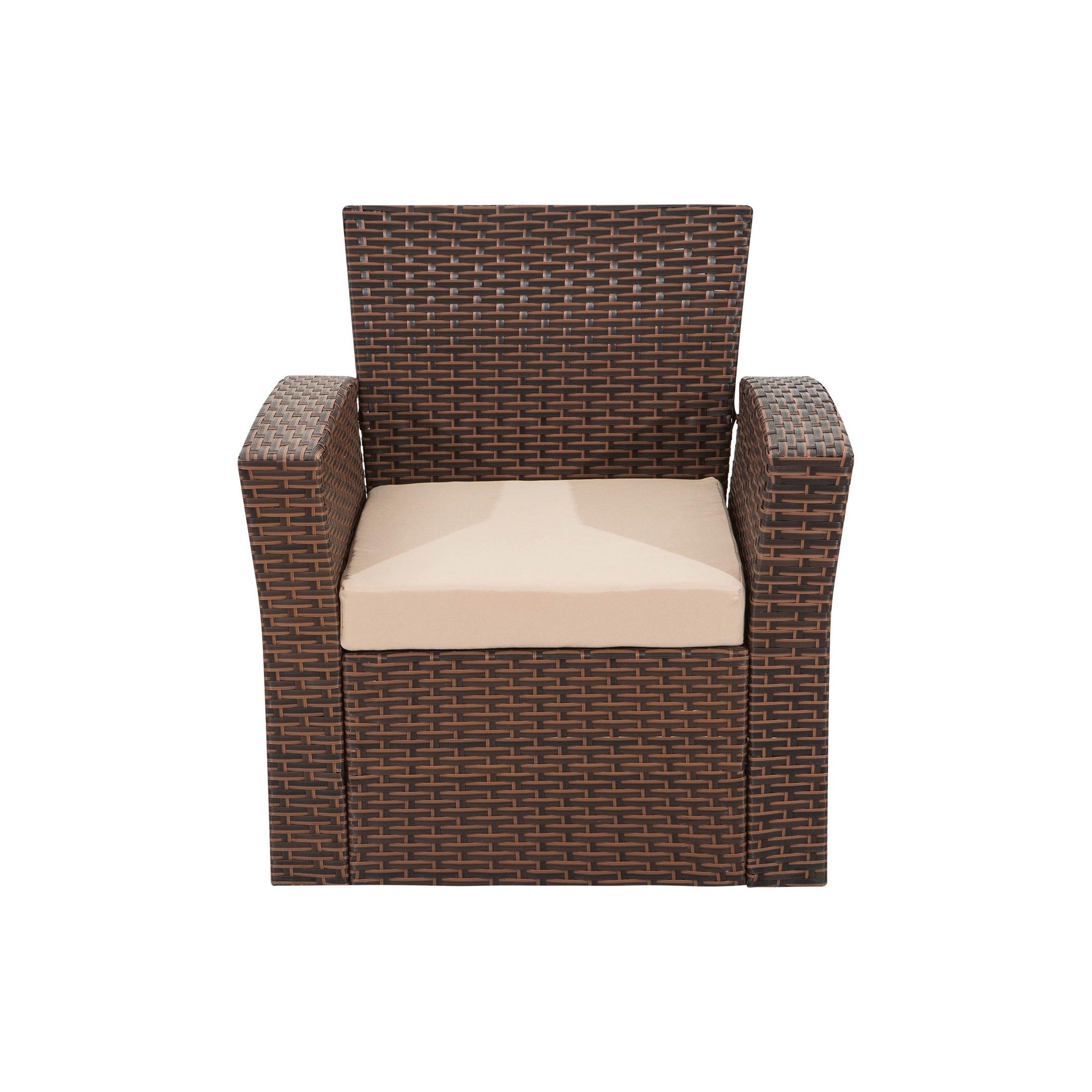 Wynston 4-Piece Conversation Outdoor Patio Sofa Set with Square Fire Pit Table Brown - Costaelm