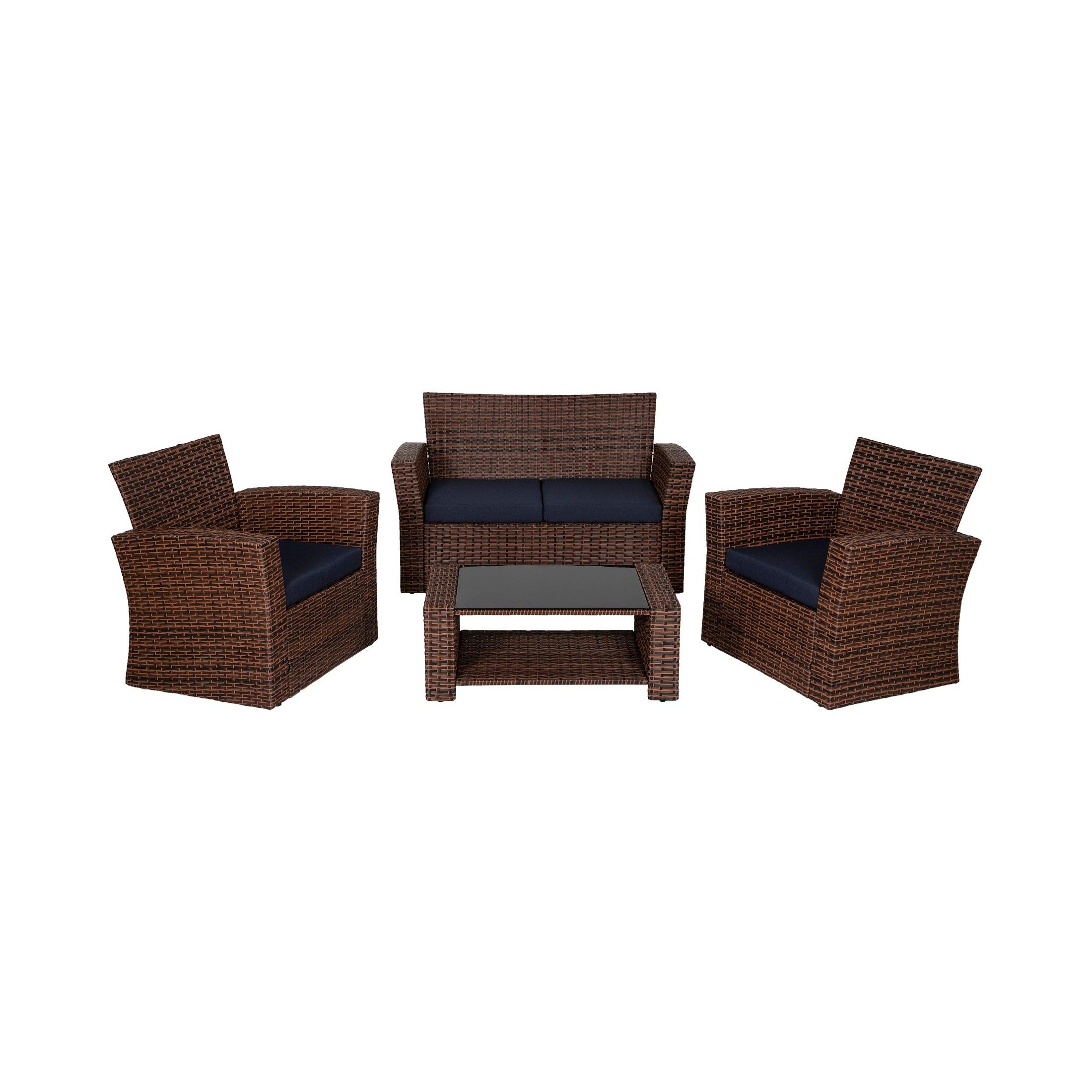 Wynston 4-Piece Conversation Outdoor Patio Sofa Set with Square Fire Pit Table Brown - Costaelm