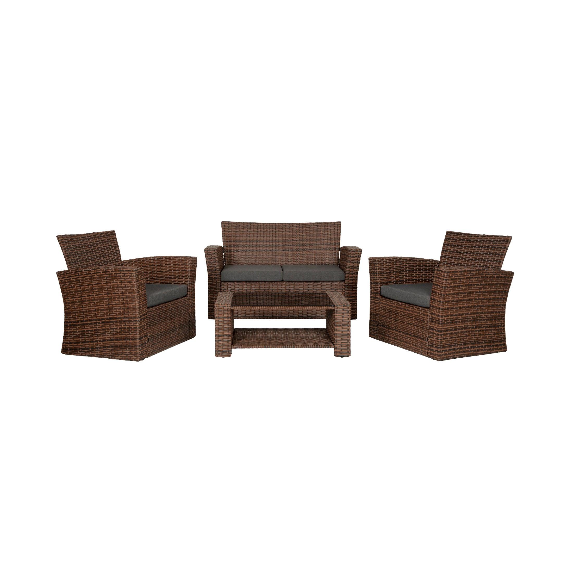 Wynston 4-Piece Conversation Outdoor Patio Sofa Set with Square Fire Pit Table Brown - Costaelm