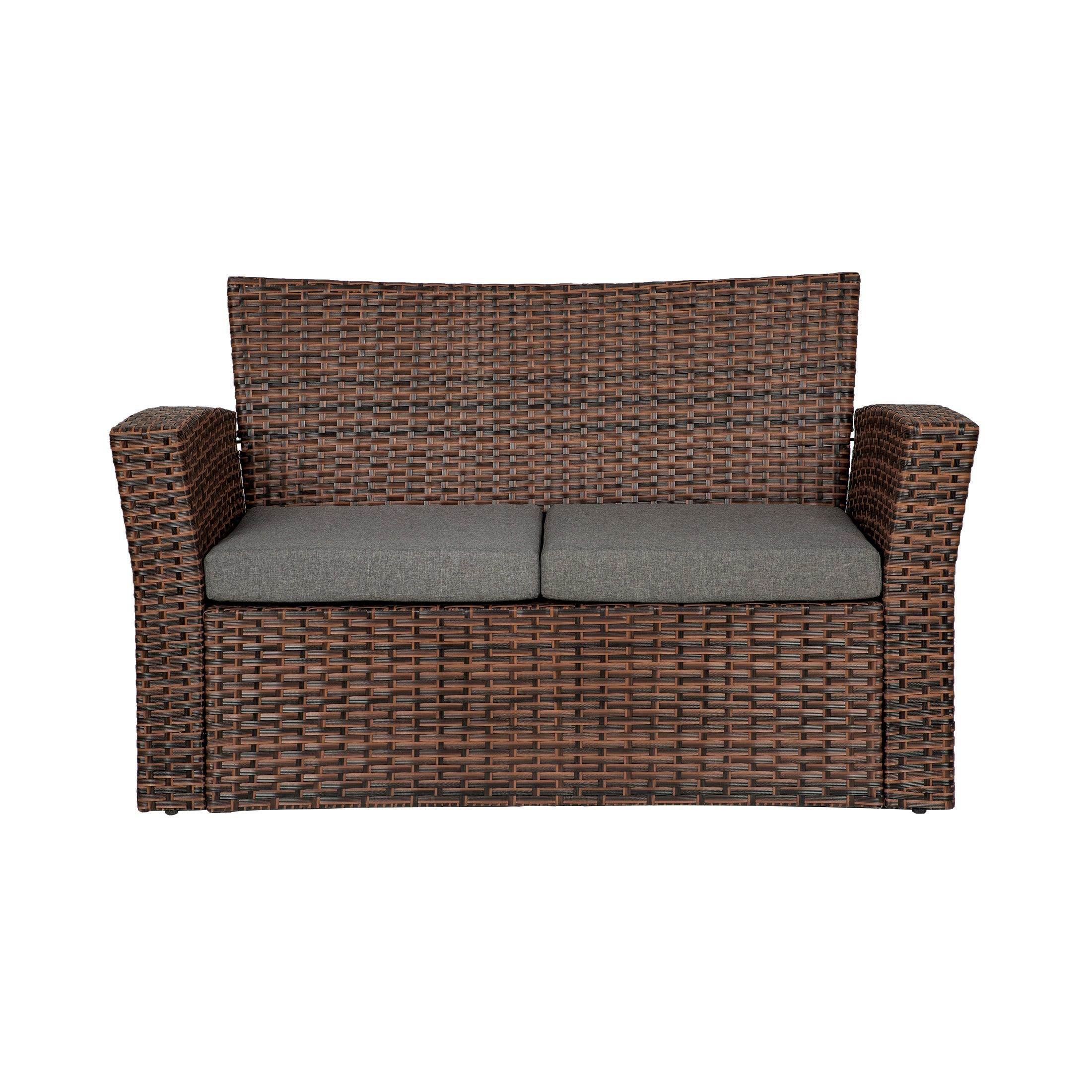 Wynston 4-Piece Conversation Outdoor Patio Sofa Set with Square Fire Pit Table Brown - Costaelm