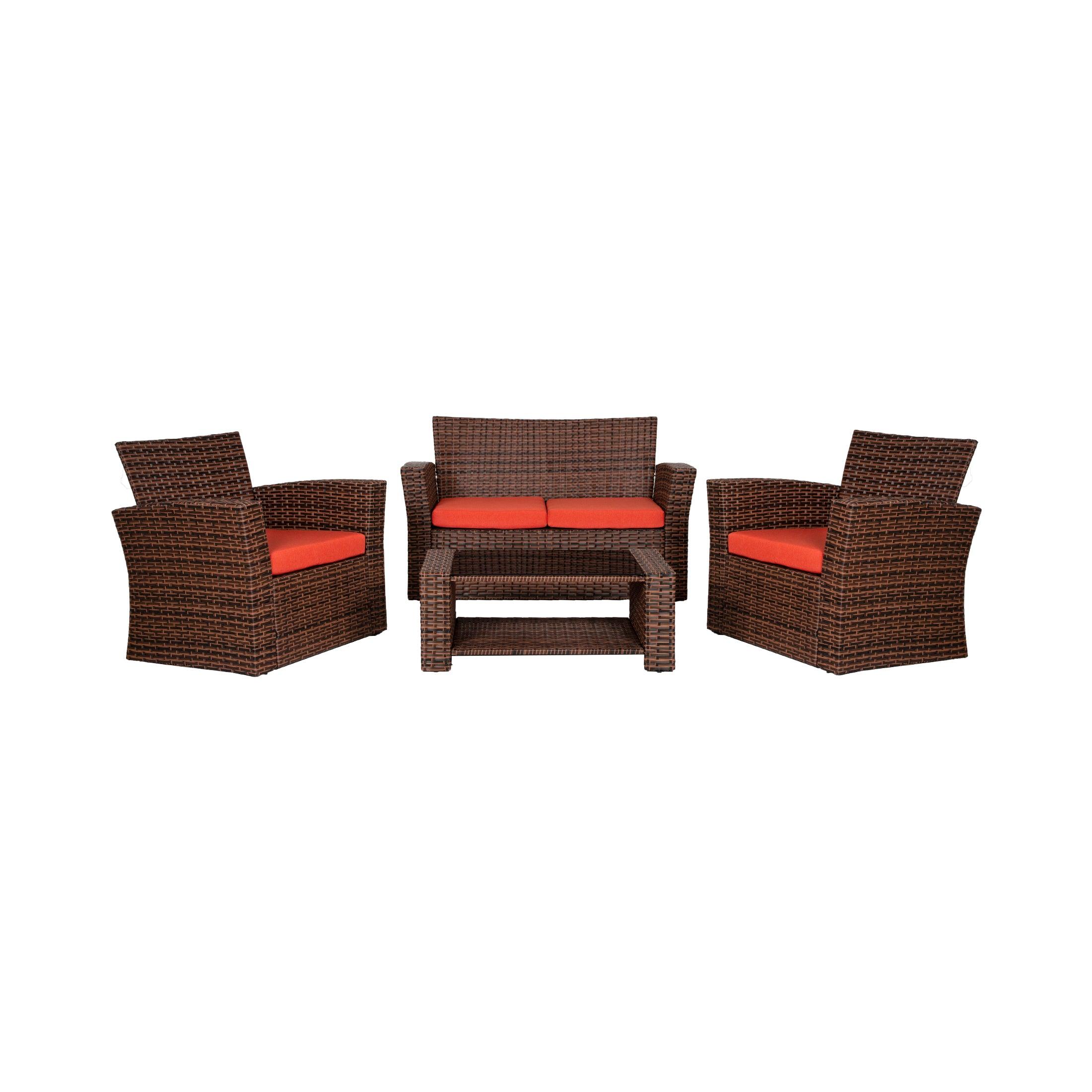 Wynston 4-Piece Conversation Outdoor Patio Sofa Set with Square Fire Pit Table Brown - Costaelm