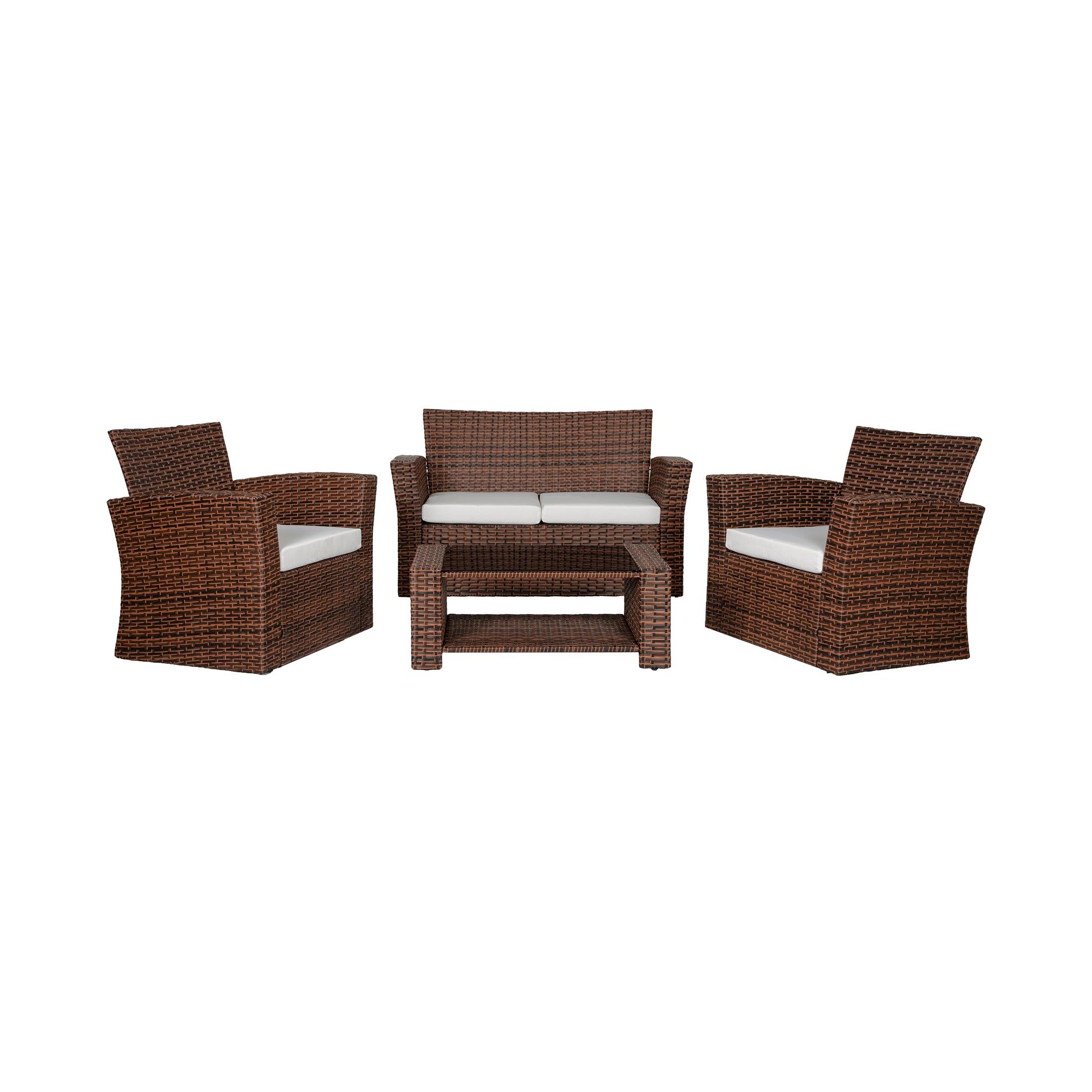 Wynston 4-Piece Conversation Outdoor Patio Sofa Set with Square Fire Pit Table Brown - Costaelm