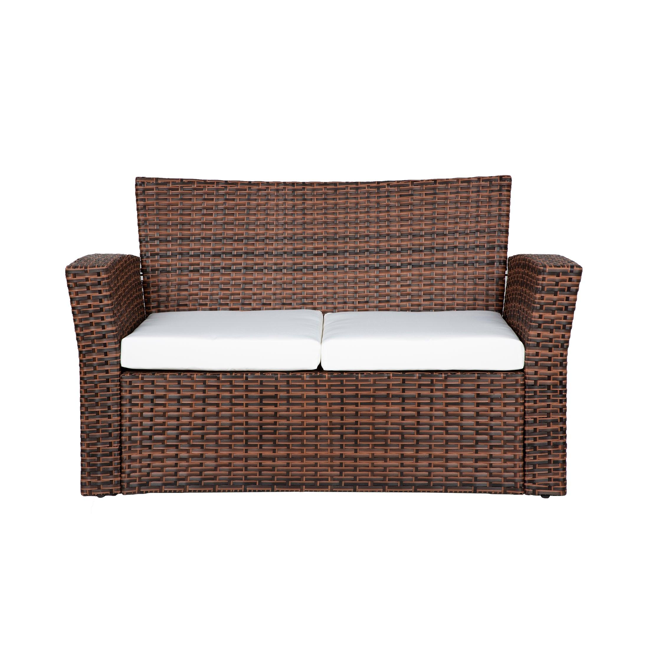 Wynston 4-Piece Conversation Outdoor Patio Sofa Set with Square Fire Pit Table Brown - Costaelm