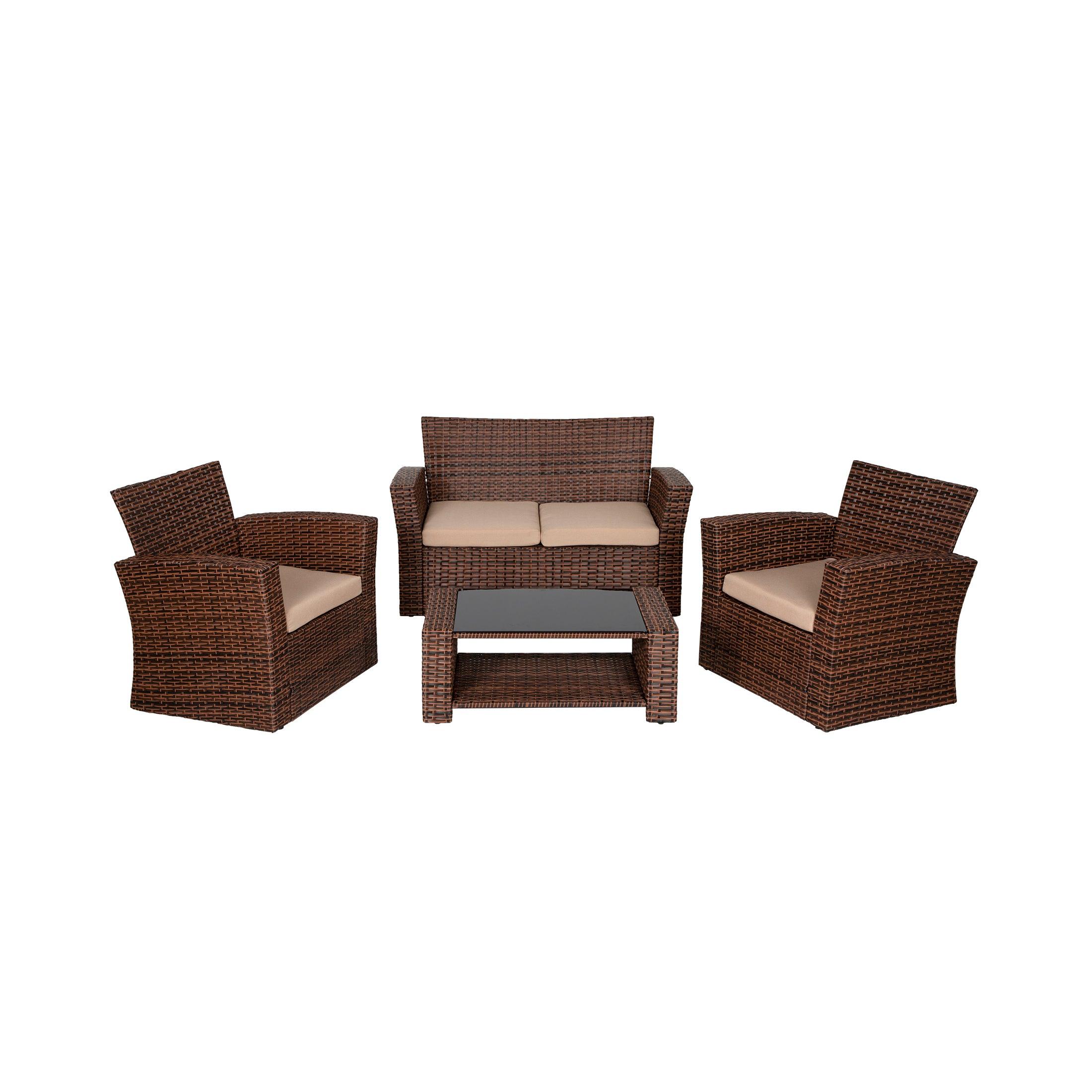 Wynston 4-Piece Conversation Outdoor Patio Sofa Set with Square Fire Pit Table Brown - Costaelm