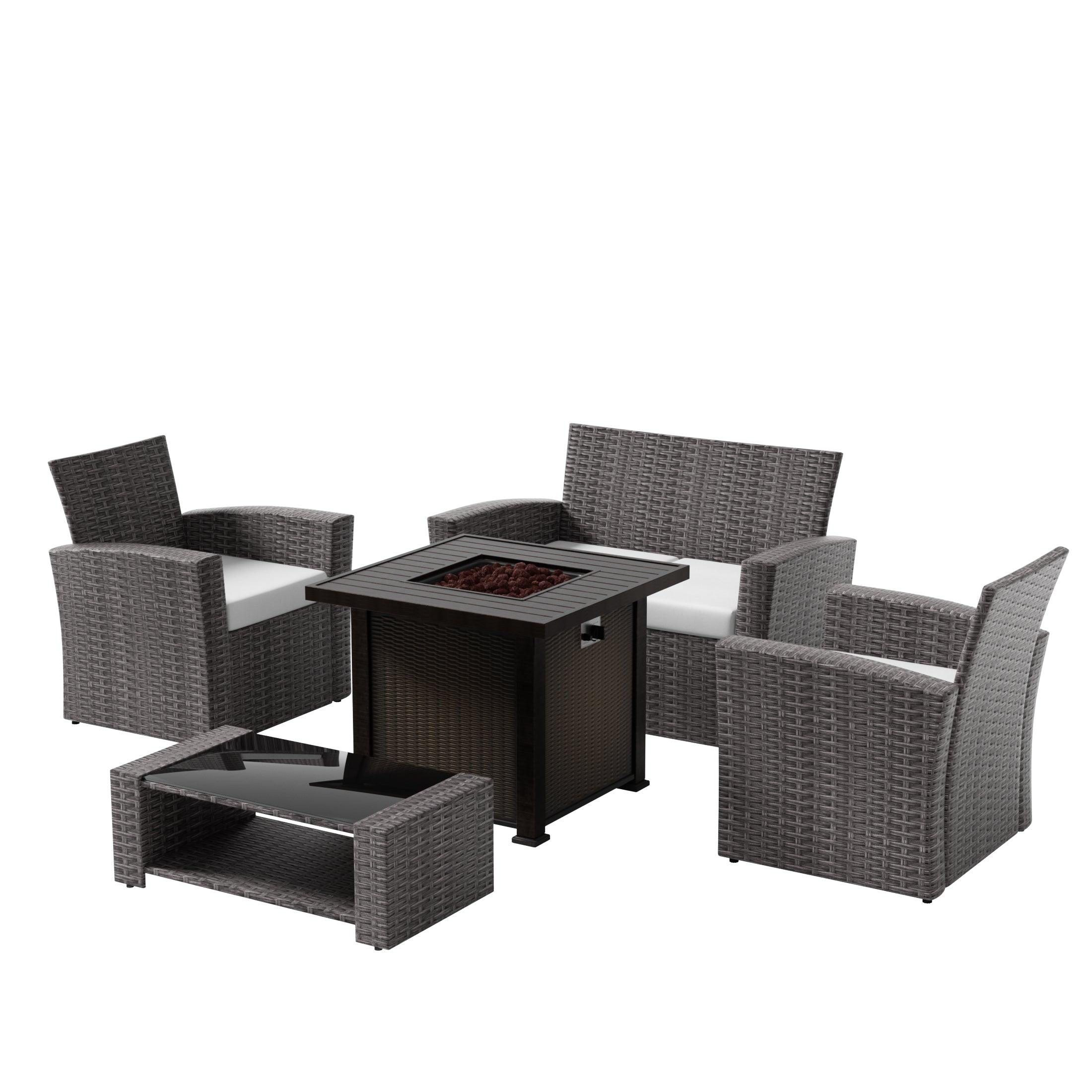 Wynston 4-Piece Conversation Outdoor Patio Sofa Set with Square Fire Pit Table Grey - Costaelm