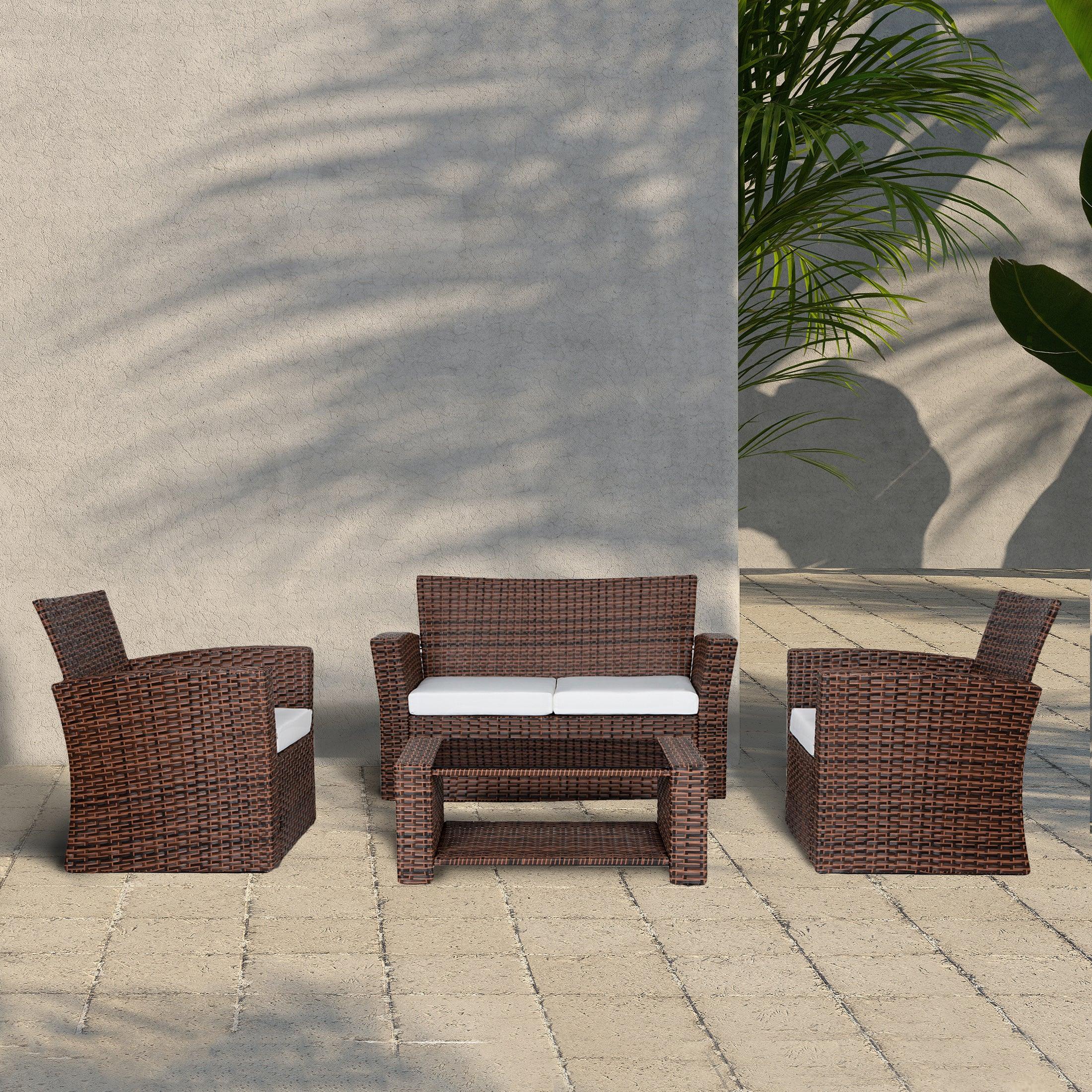 Wynston 4-Piece Outdoor Patio Conversation Set Brown PE Rattan Wicker - Costaelm